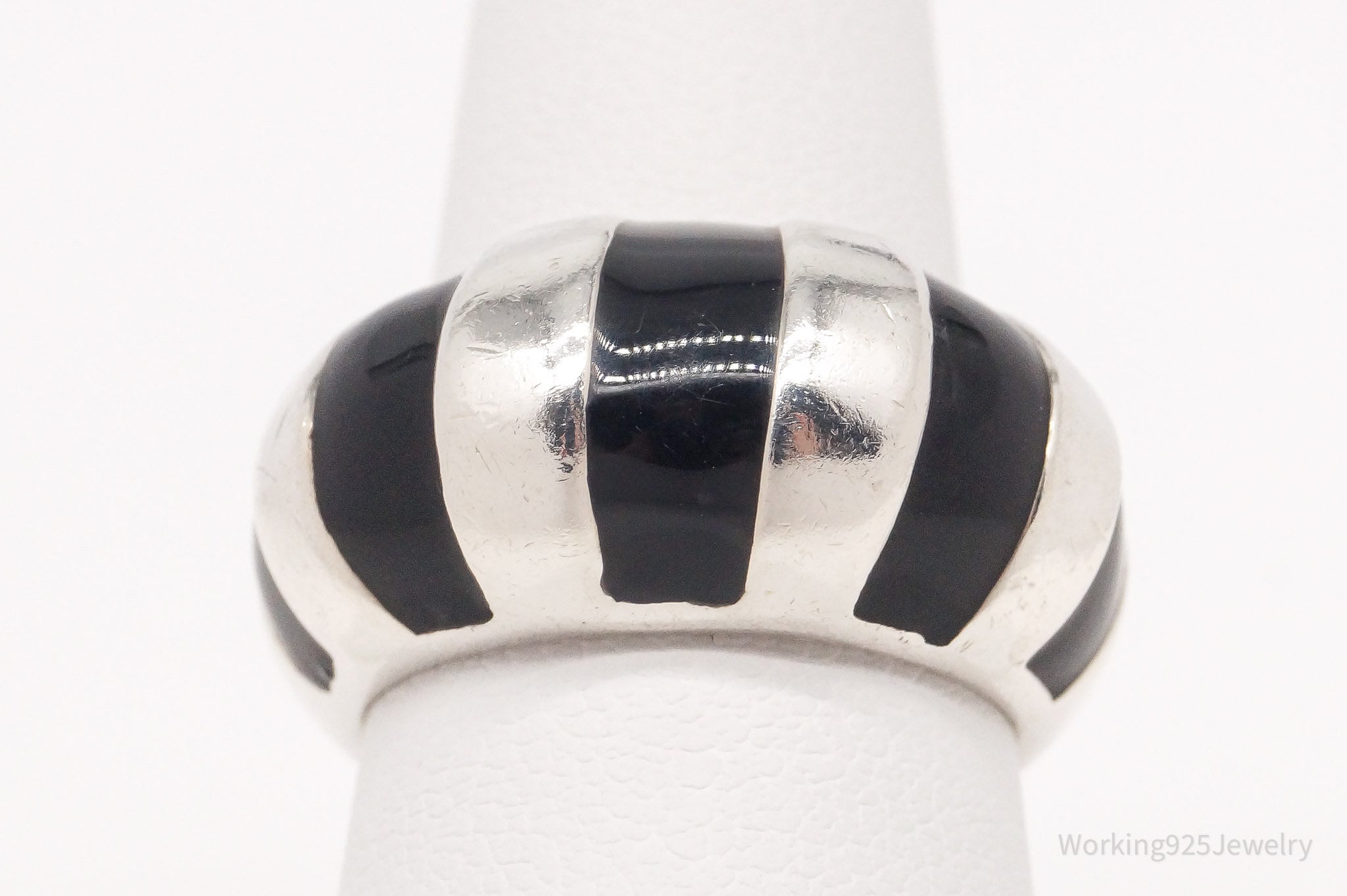 Vintage ESPO Black Enamel Stripes Sterling Silver Ring - Size 5.75