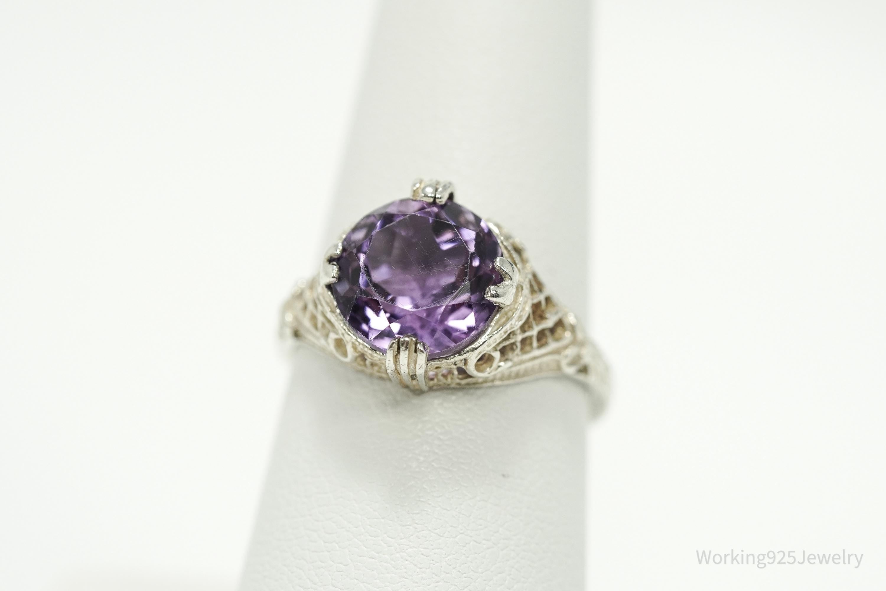 Vintage Amethyst Sterling Silver Ring - Size 7.75