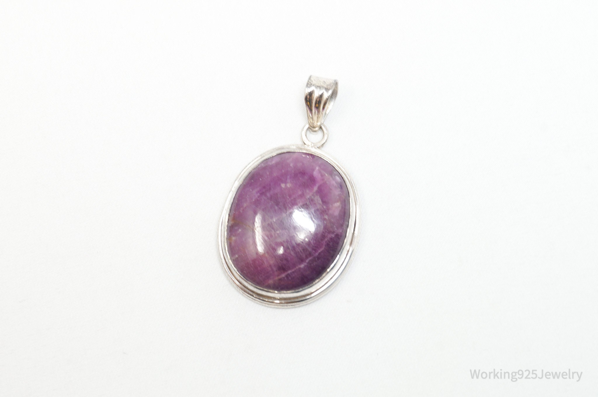 Vintage Large Purple Amethyst Sterling Silver Necklace Pendant