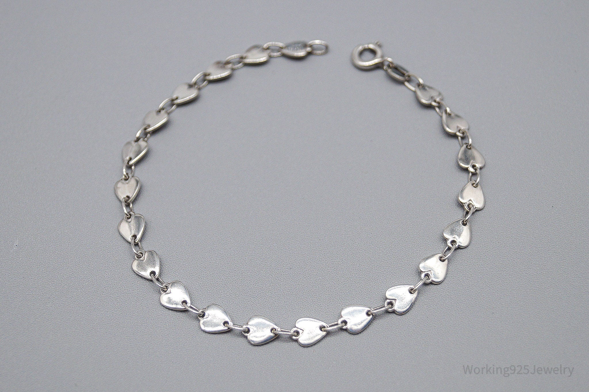 Vintage Italian Linked Hearts Sterling Silver Bracelet 7 1/8"