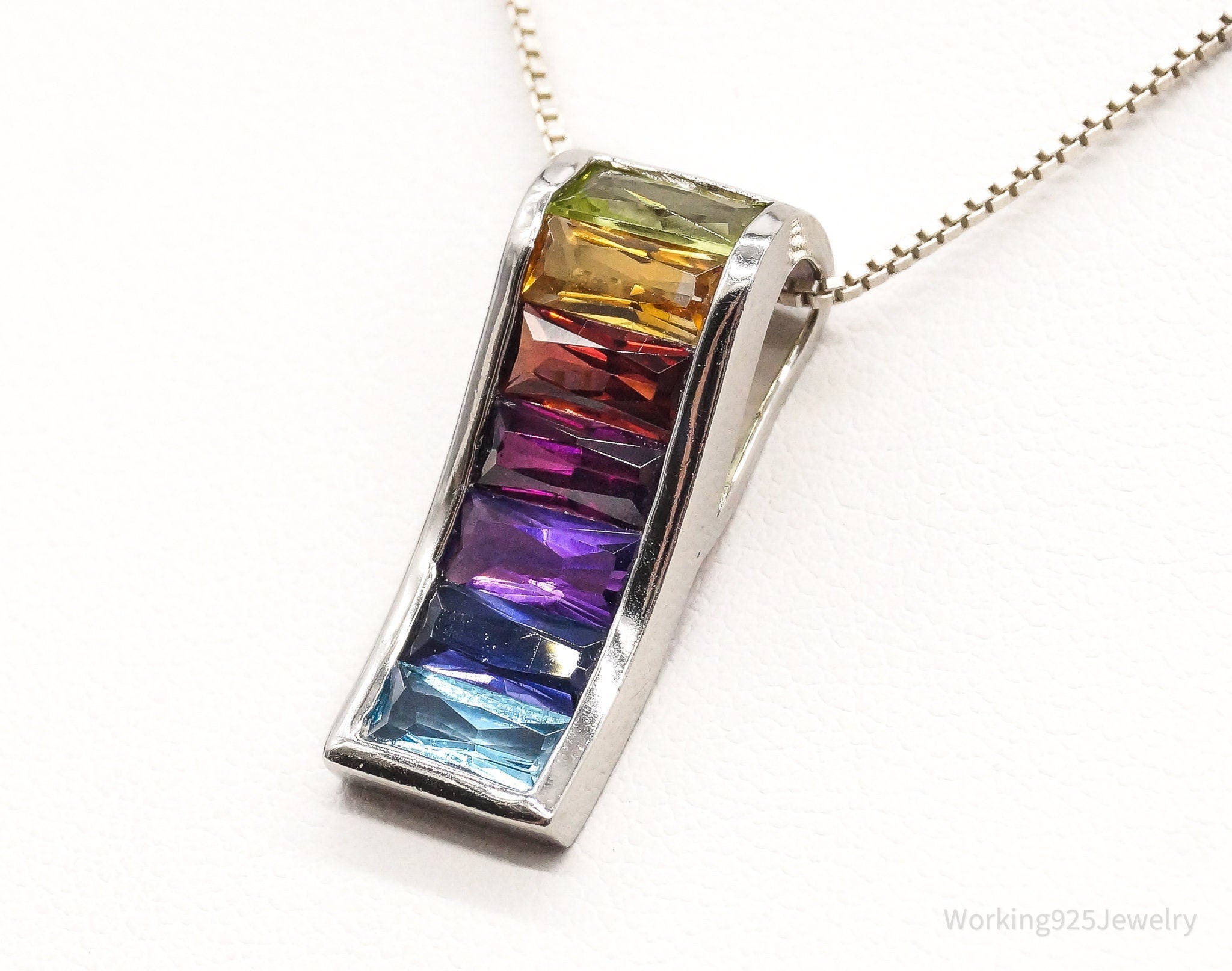 Vintage Multiple Gemstone Sterling Silver Necklace