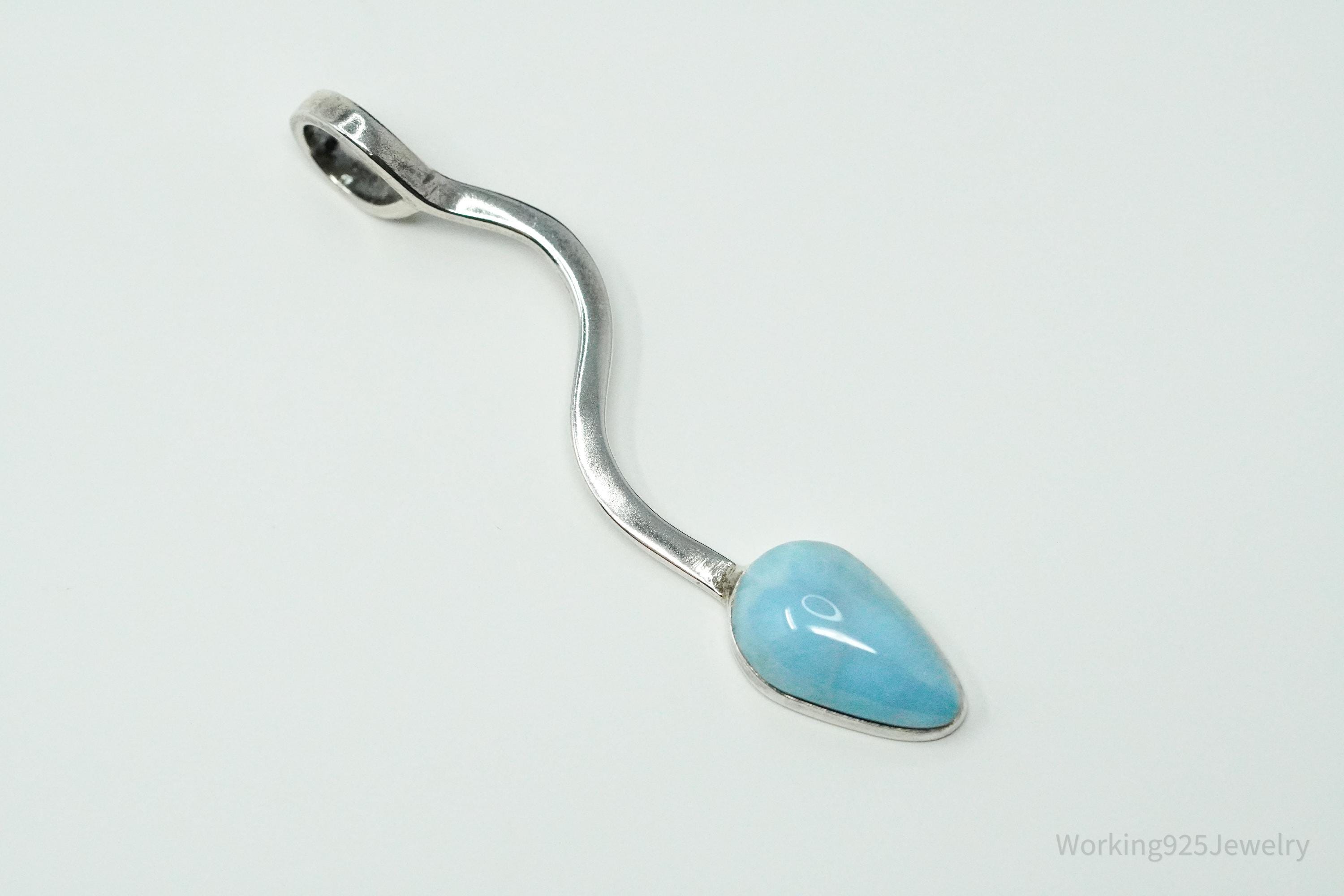 Vintage Blue Larimar Modernist Style Sterling Silver Necklace Pendant