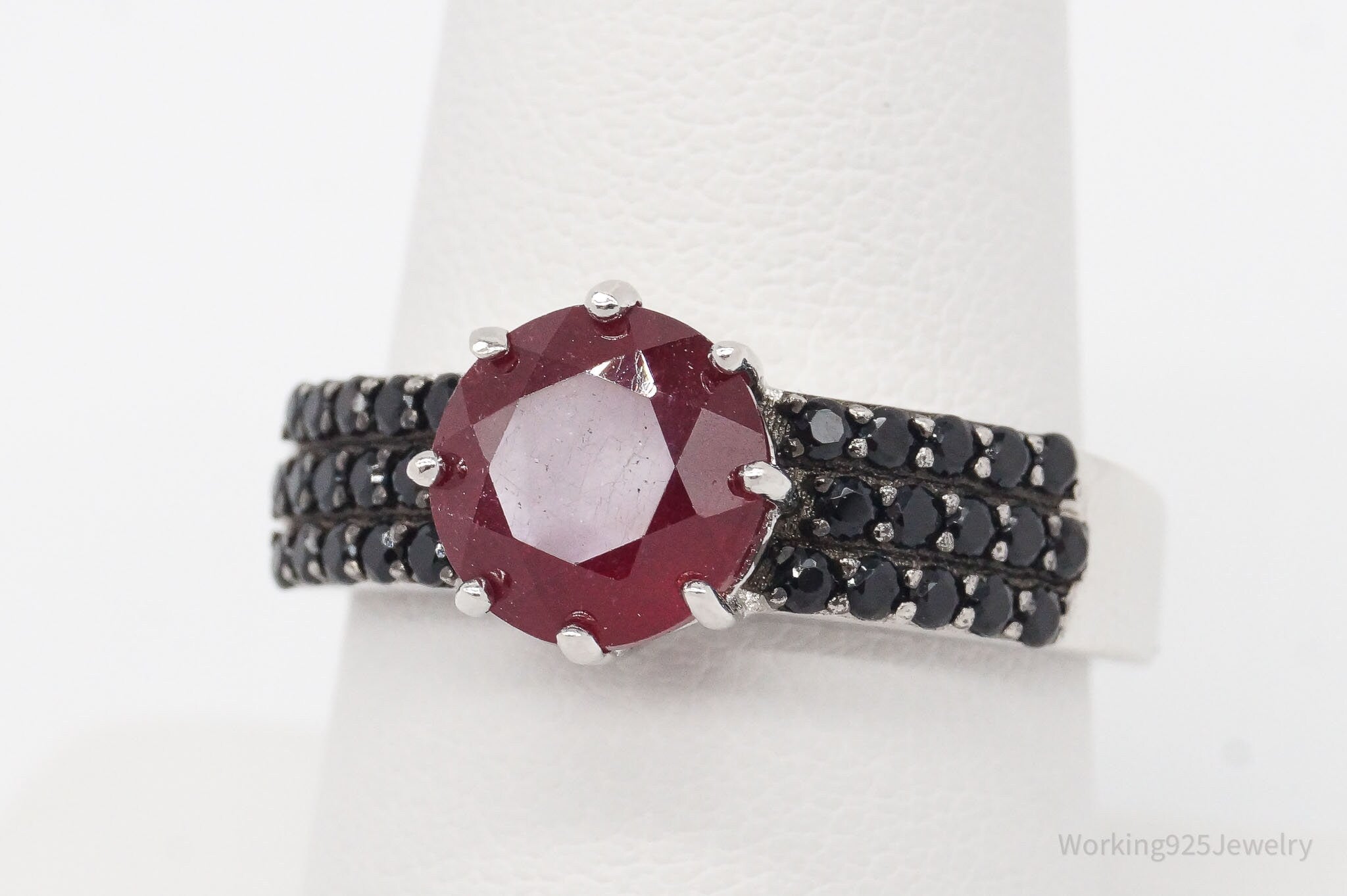 Designer DK Ruby Black Spinel Rhodium Over Sterling Silver Ring - Size 8.75