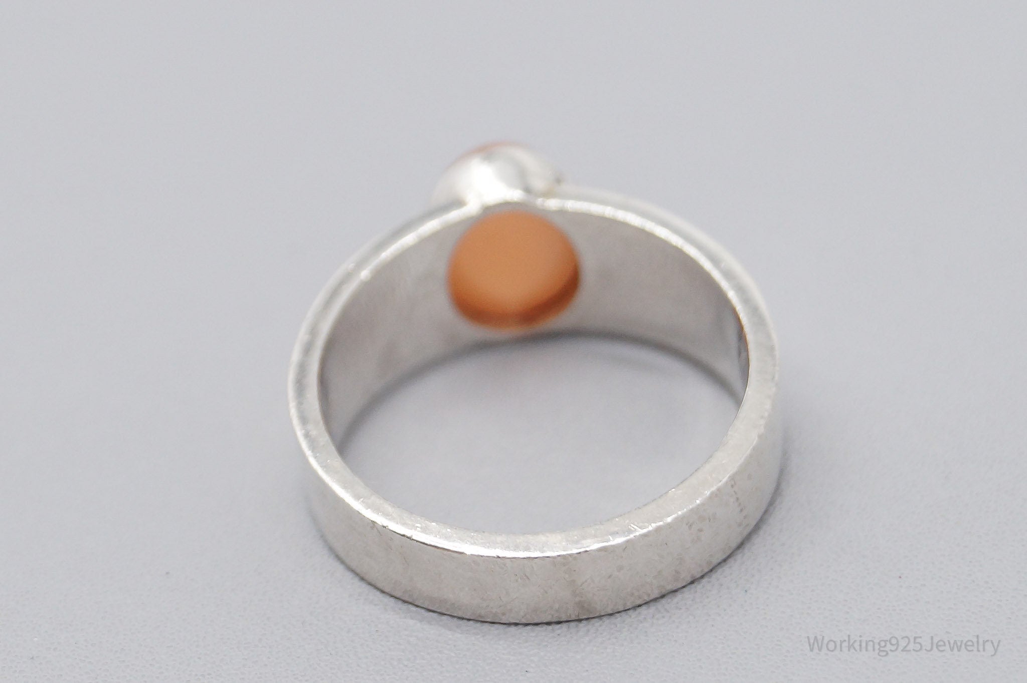 Vintage Peach Moonstone Sterling Silver Ring - Size 8