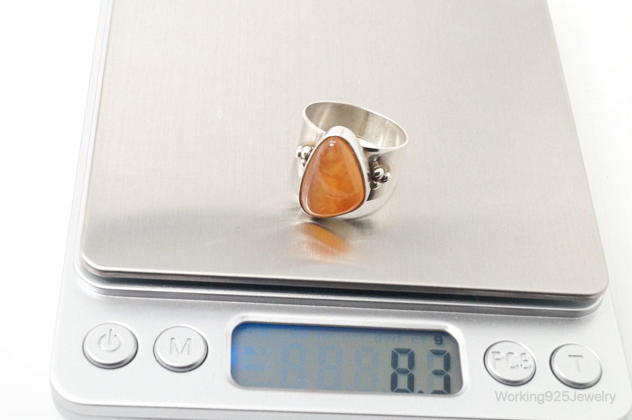 VTG Designer Desert Rose Trading Orange Gemstone Sterling Silver Ring - 10