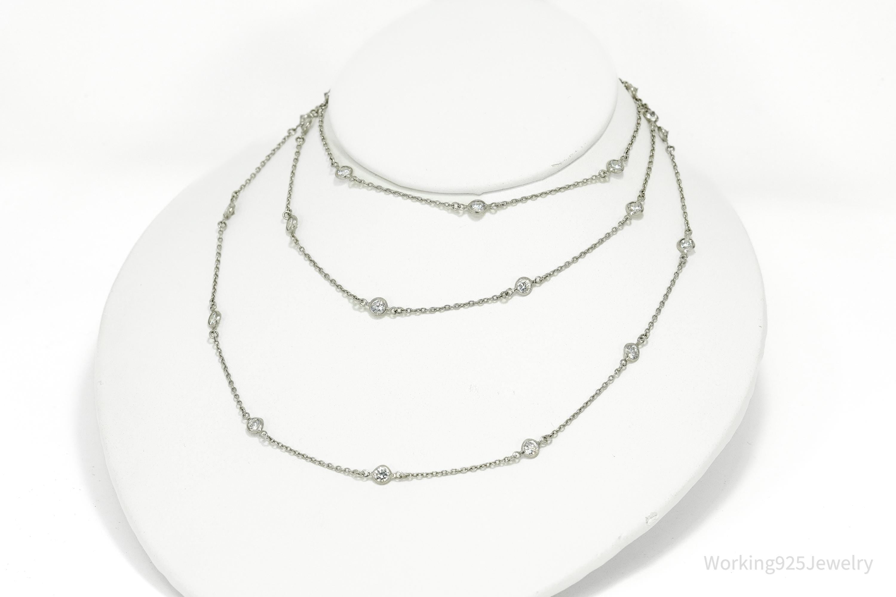 Vintage Cubic Zirconia Sterling Silver Necklace 40"