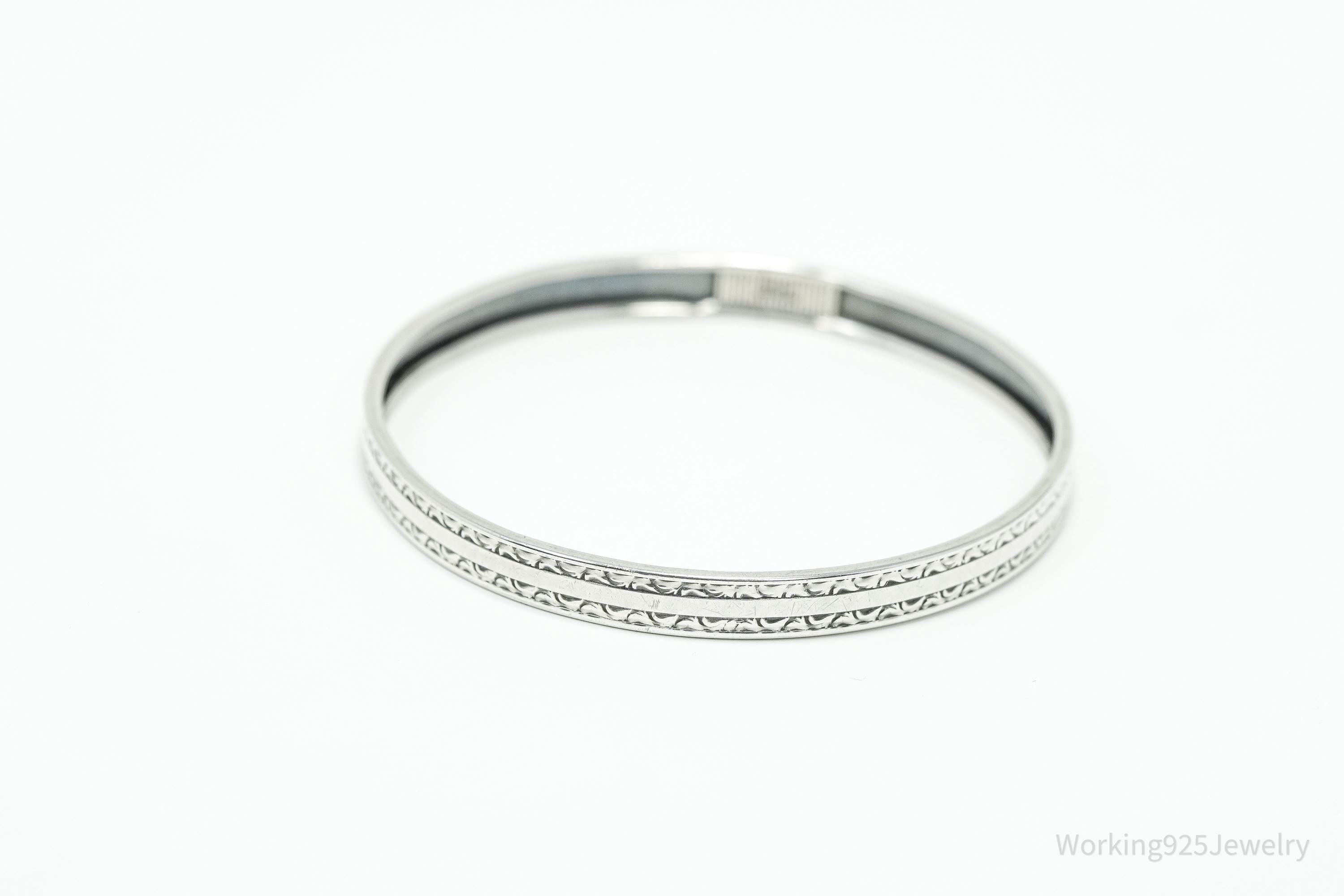 Antique Beau Art Deco Sterling Silver Bangle Bracelet 7 7/8"