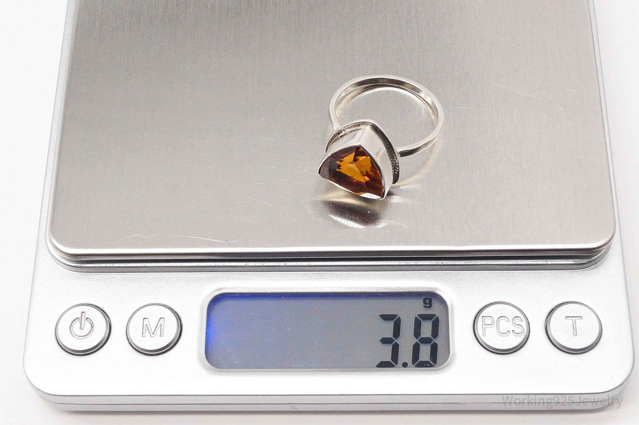 Vintage Large Orange Gemstone Sterling Silver Ring - Size 8.25