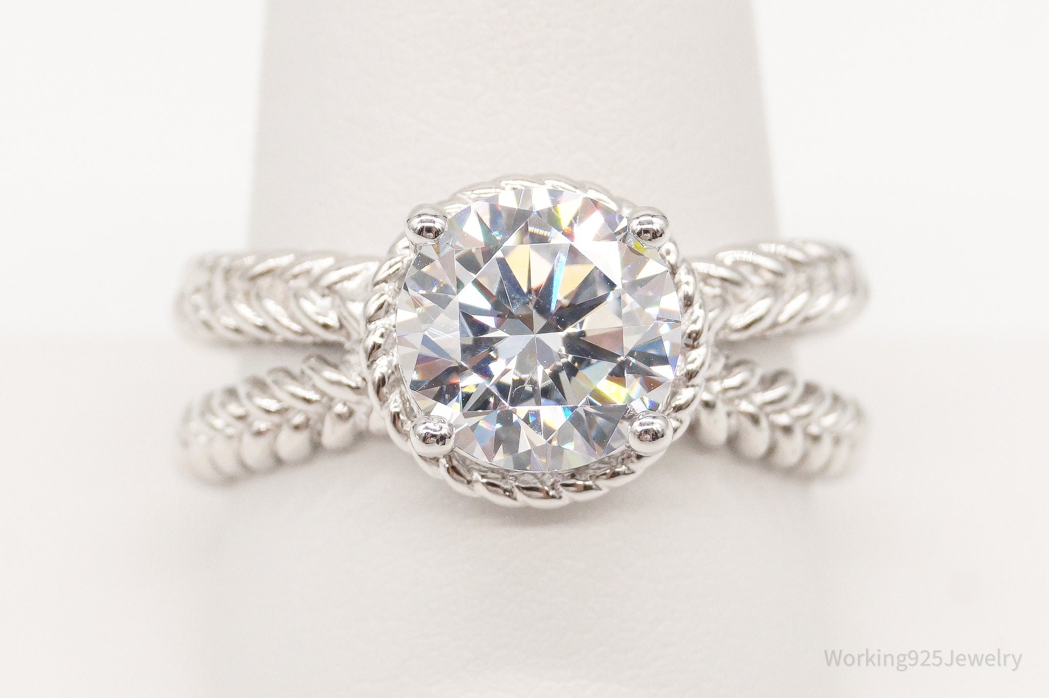 Large Cubic Zirconia Sterling Silver Ring - Size 10