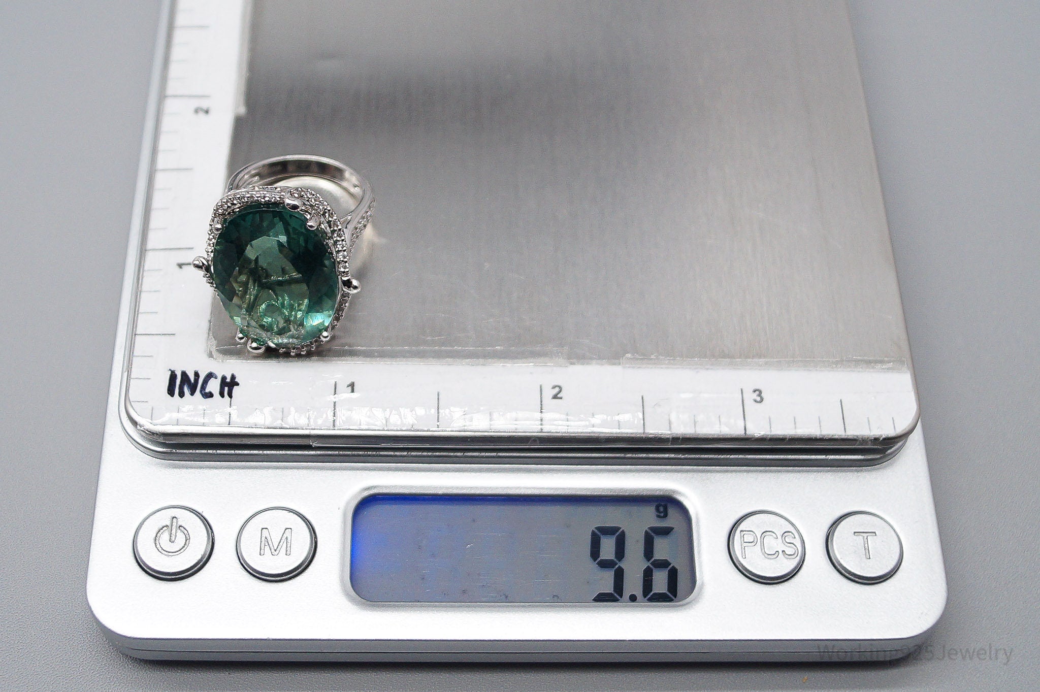 JTV DK Paraiba Tourmaline & White Zircon Sterling Silver Ring 5.25