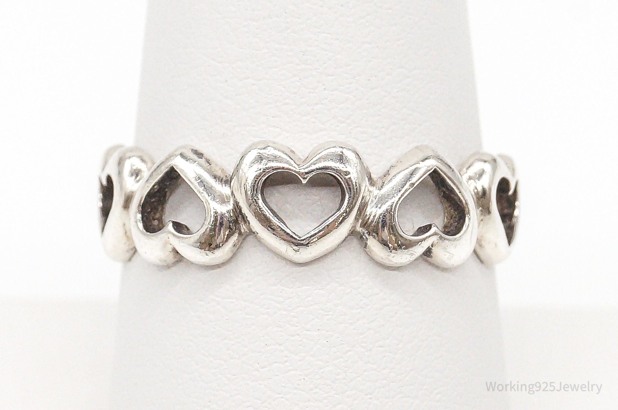 Vintage Open Hearts Sterling Silver Band Ring - Size 8.25