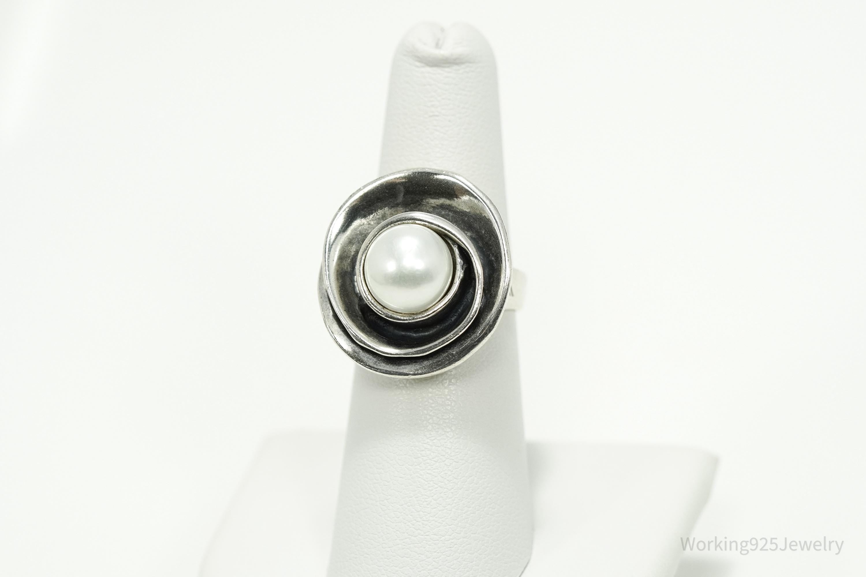 Vintage Silpada Retired Pearl Sterling Silver Ring - Size 6.25