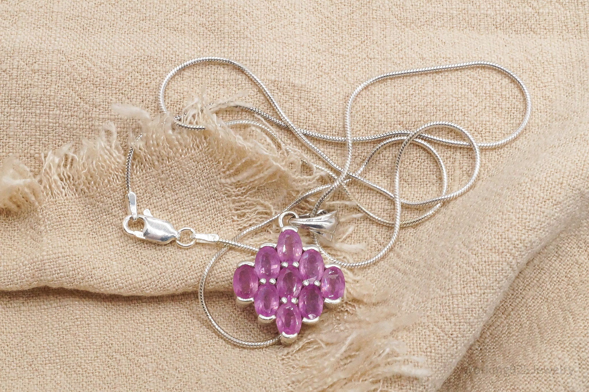 Vintage Pink Sapphire Sterling Silver Chain Necklace 18"