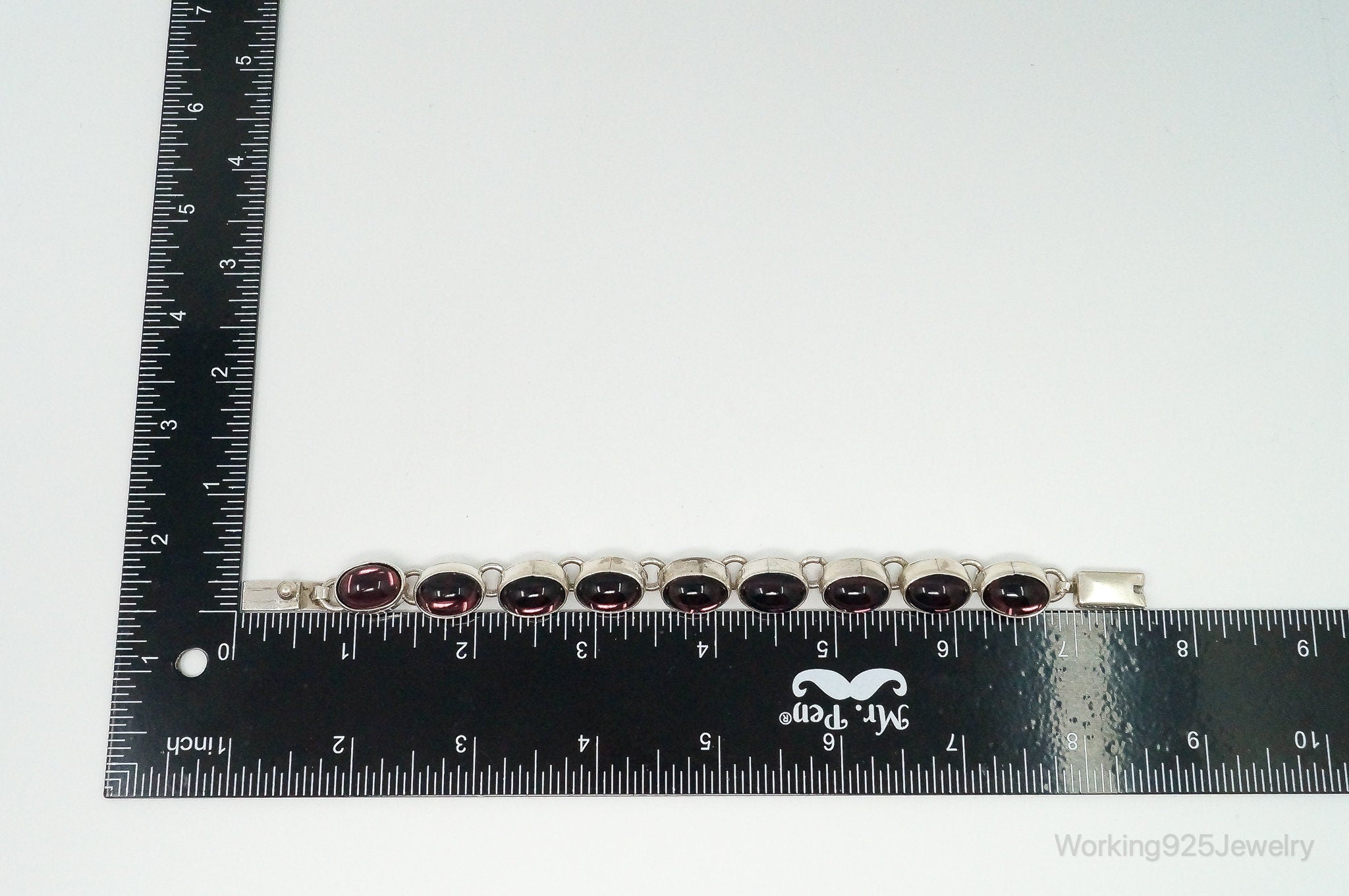 Vintage Mexico Modernist Rhodolite Garnet Sterling Silver Bracelet