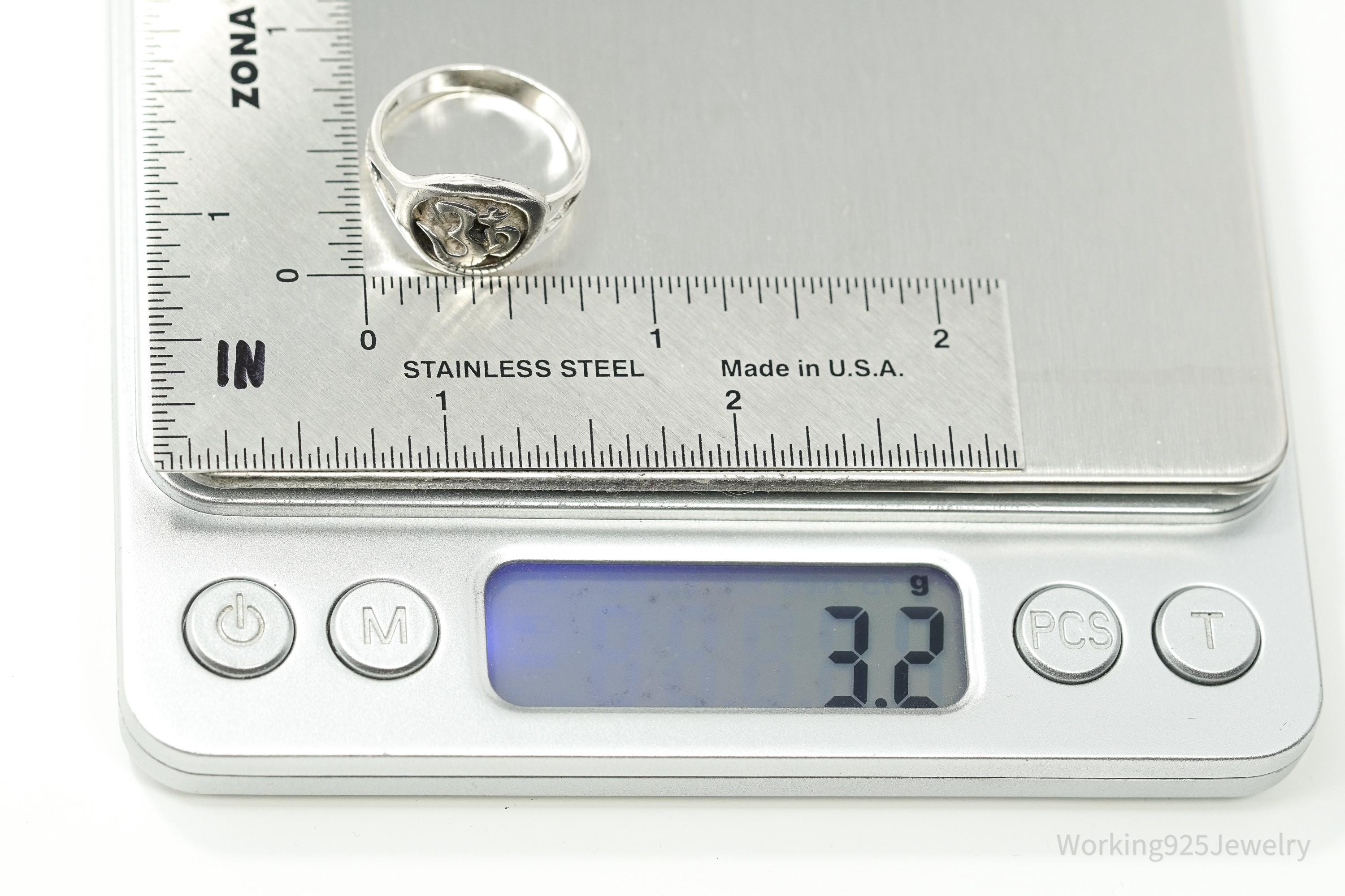 Vintage Om Symbol Sterling Silver Ring - Size 7.25