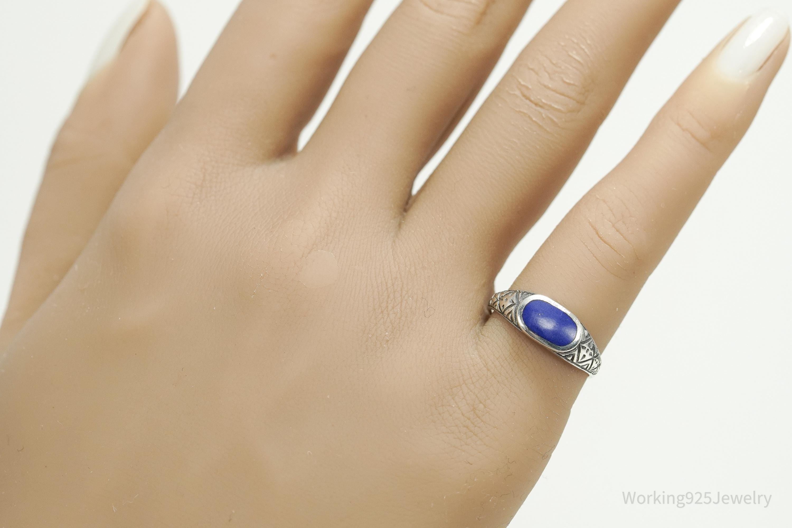 Vintage Lapis Lazuli Sterling Silver Ring - Size 6.75