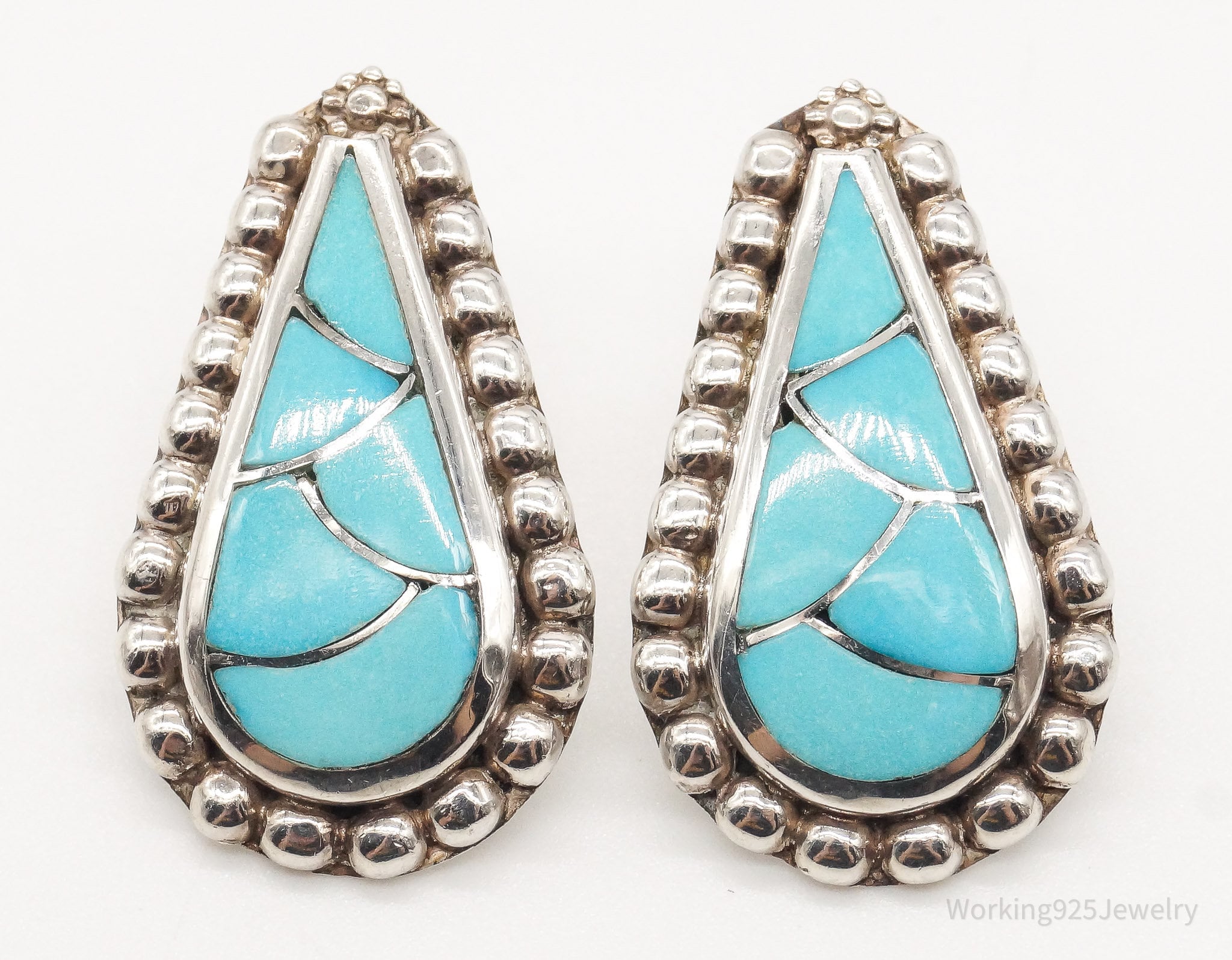 Vintage Native American Zuni Turquoise Silver Earrings