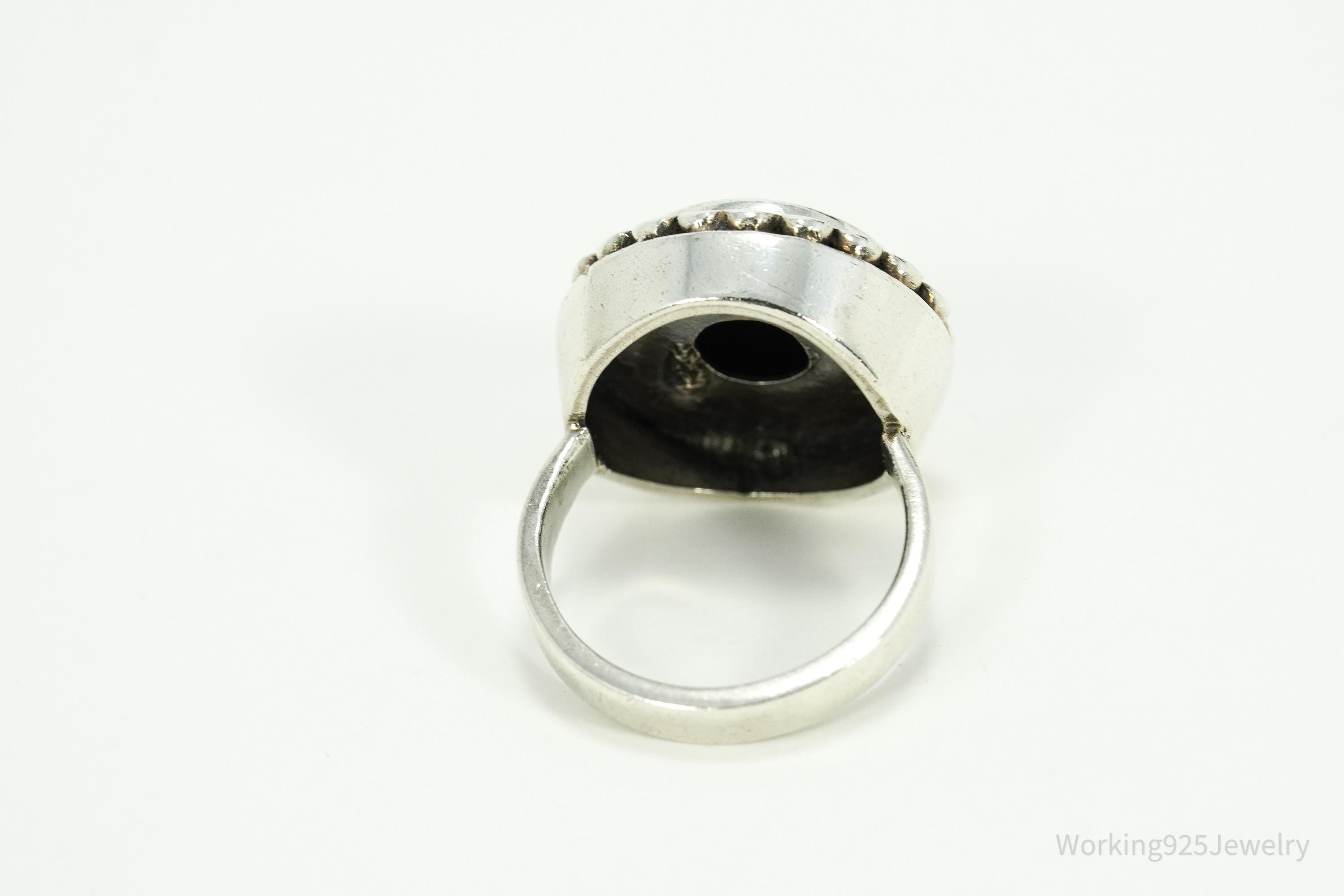 Vintage Black Onyx Sterling Silver Ring - Size 8.25