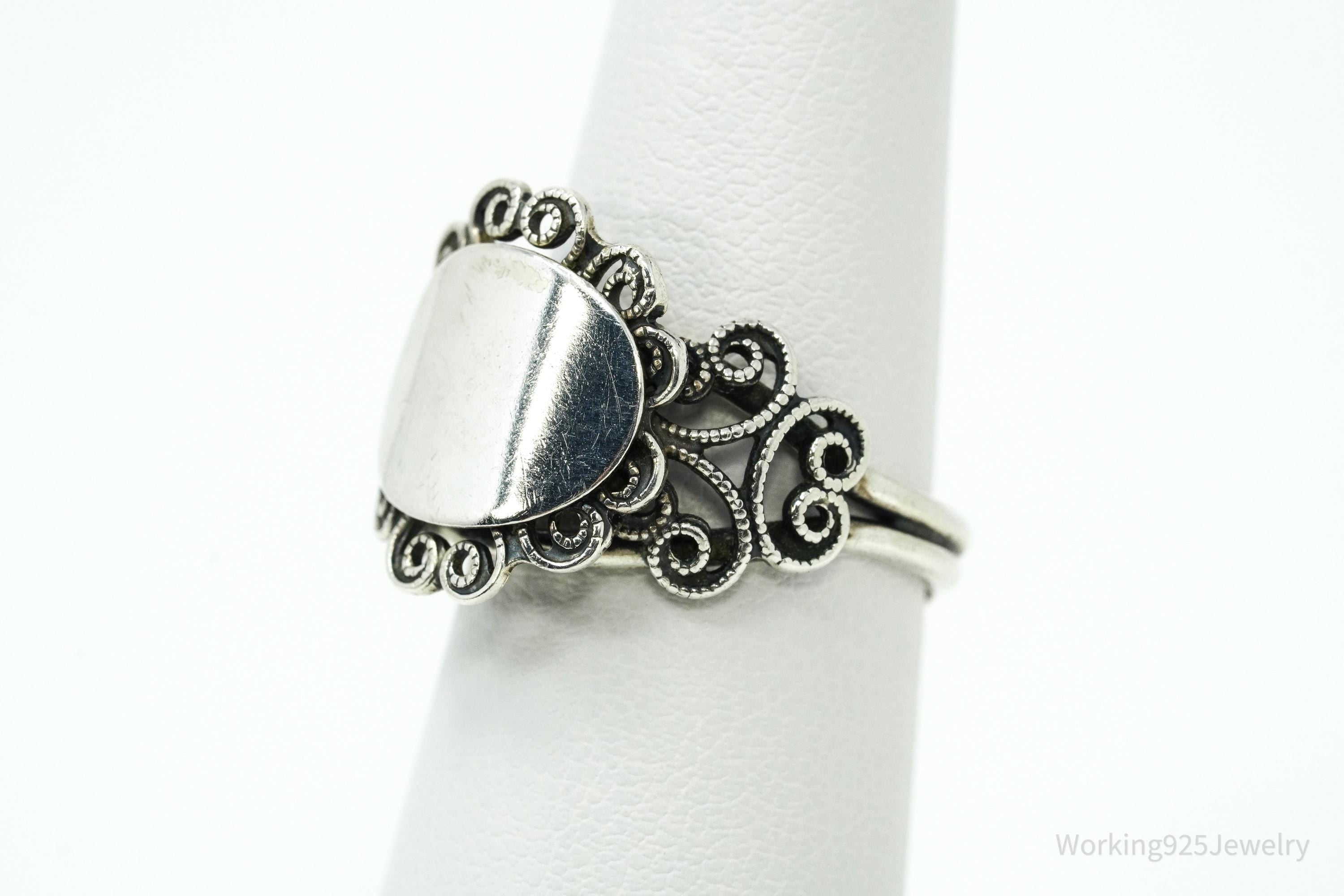 Vintage Designer Beau Filigree Sterling Silver Ring - Adjustable Size 6.25