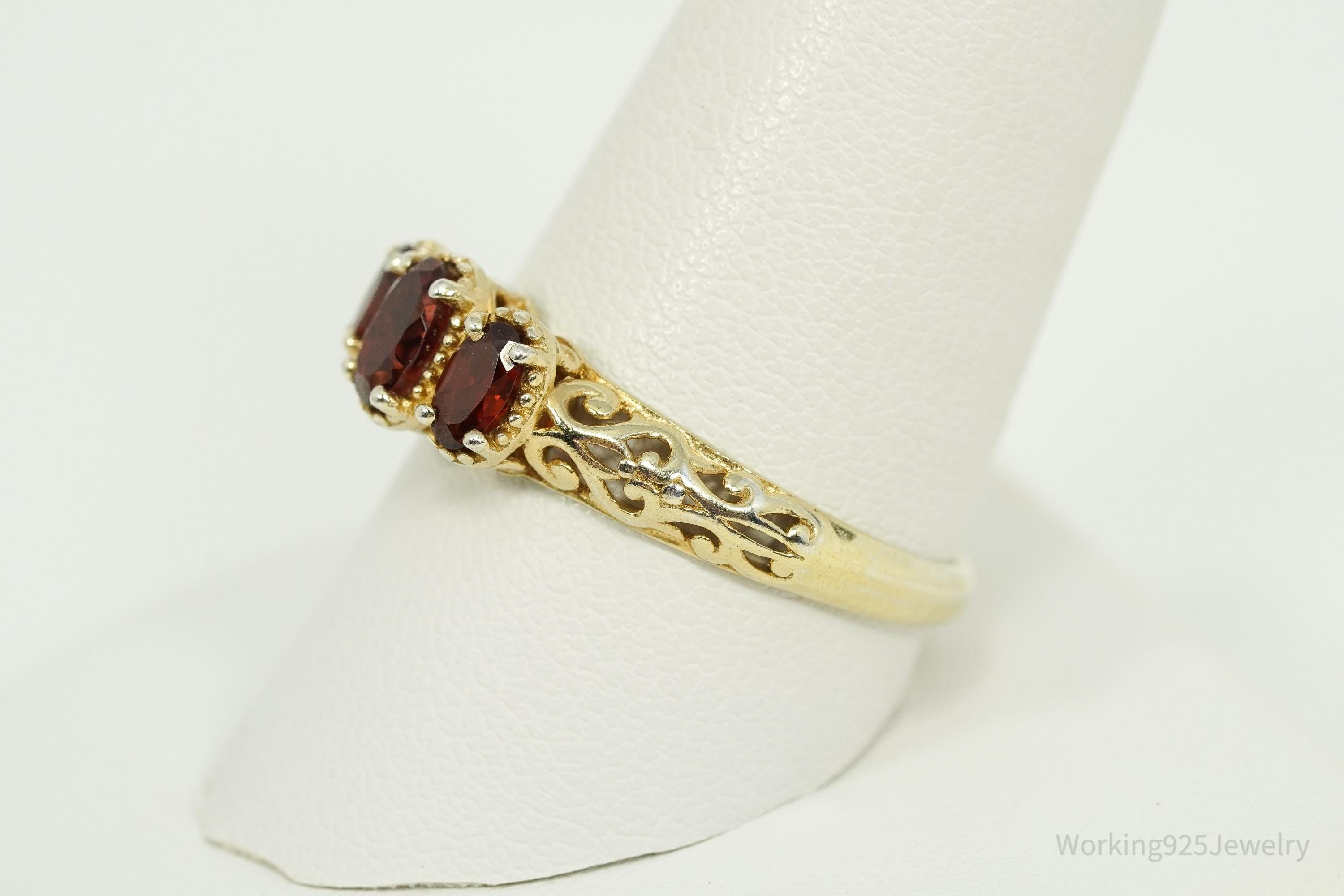 Vintage Garnet Gold Vermeil Sterling Silver Ring - Size 10.25