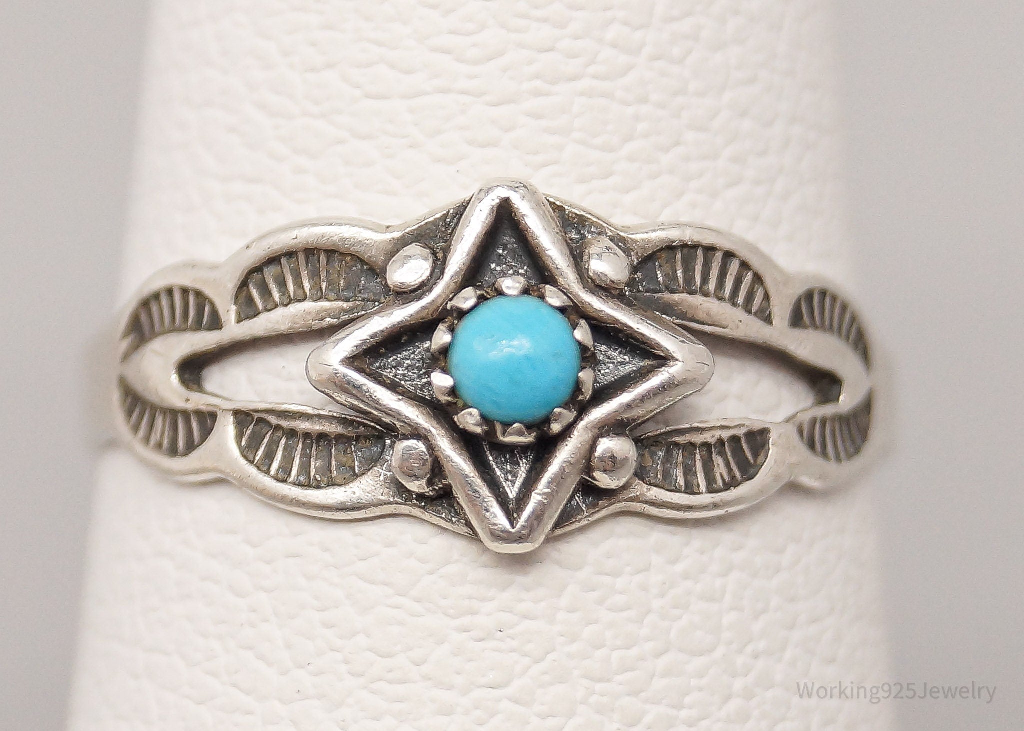 Vintage Native Bell Trading Post Turquoise Sterling Silver Ring - Size 4.25