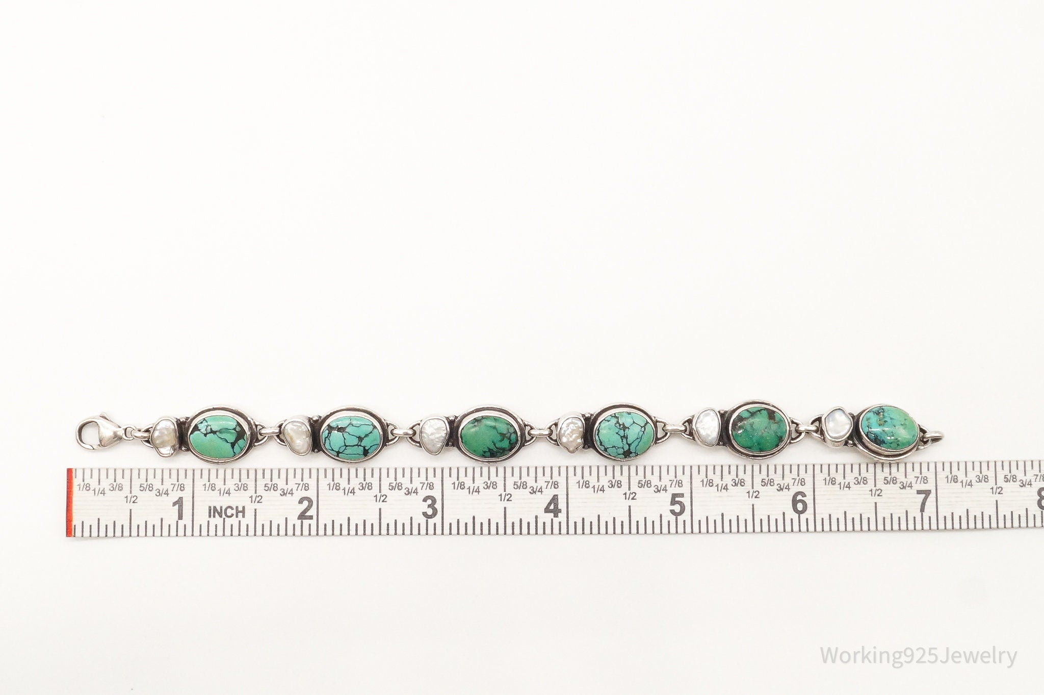 Vintage Turquoise Pearl Sterling Silver Bracelet