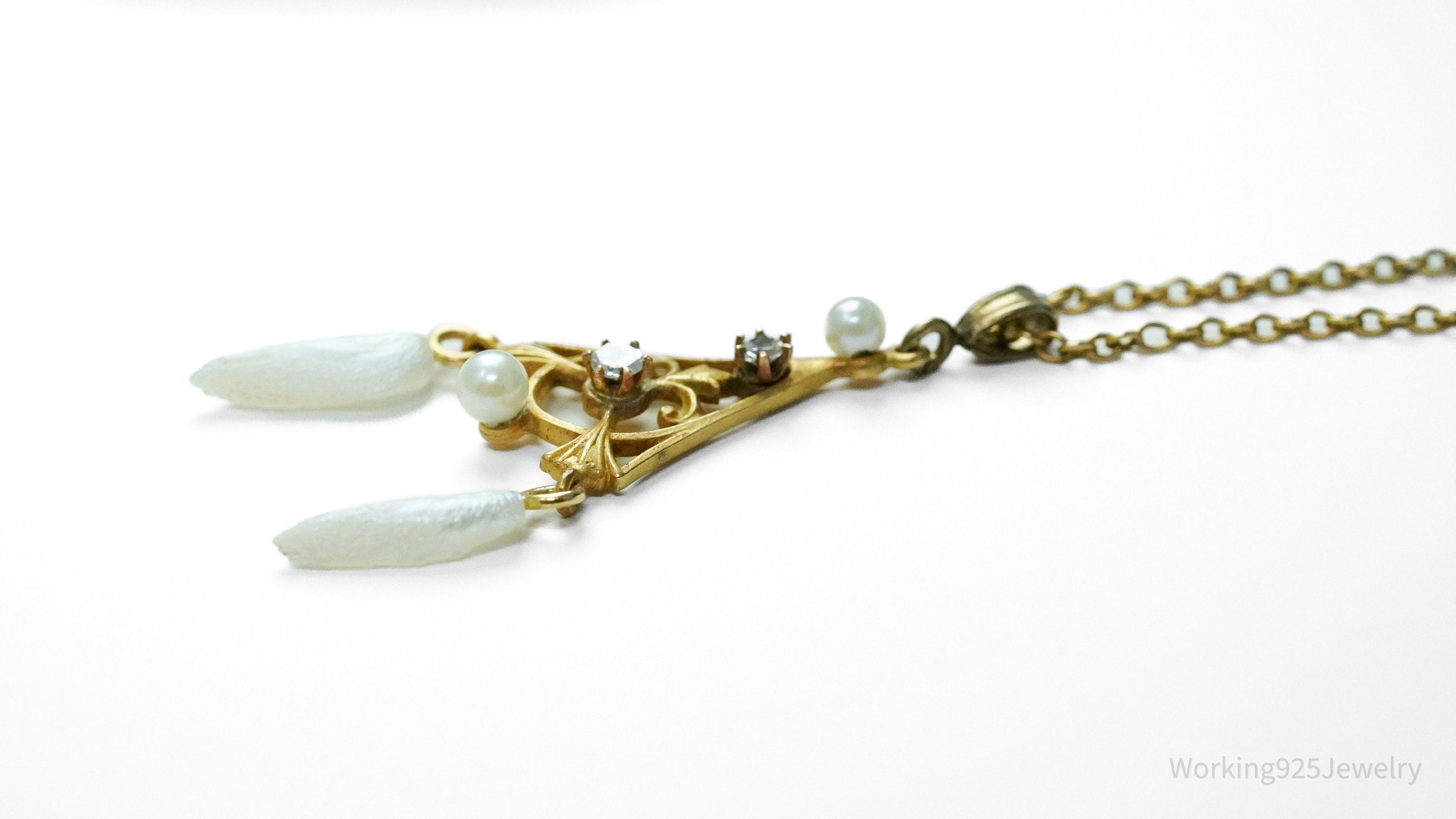 14K Yellow Gold, Pearl & Diamond Pendant Necklace