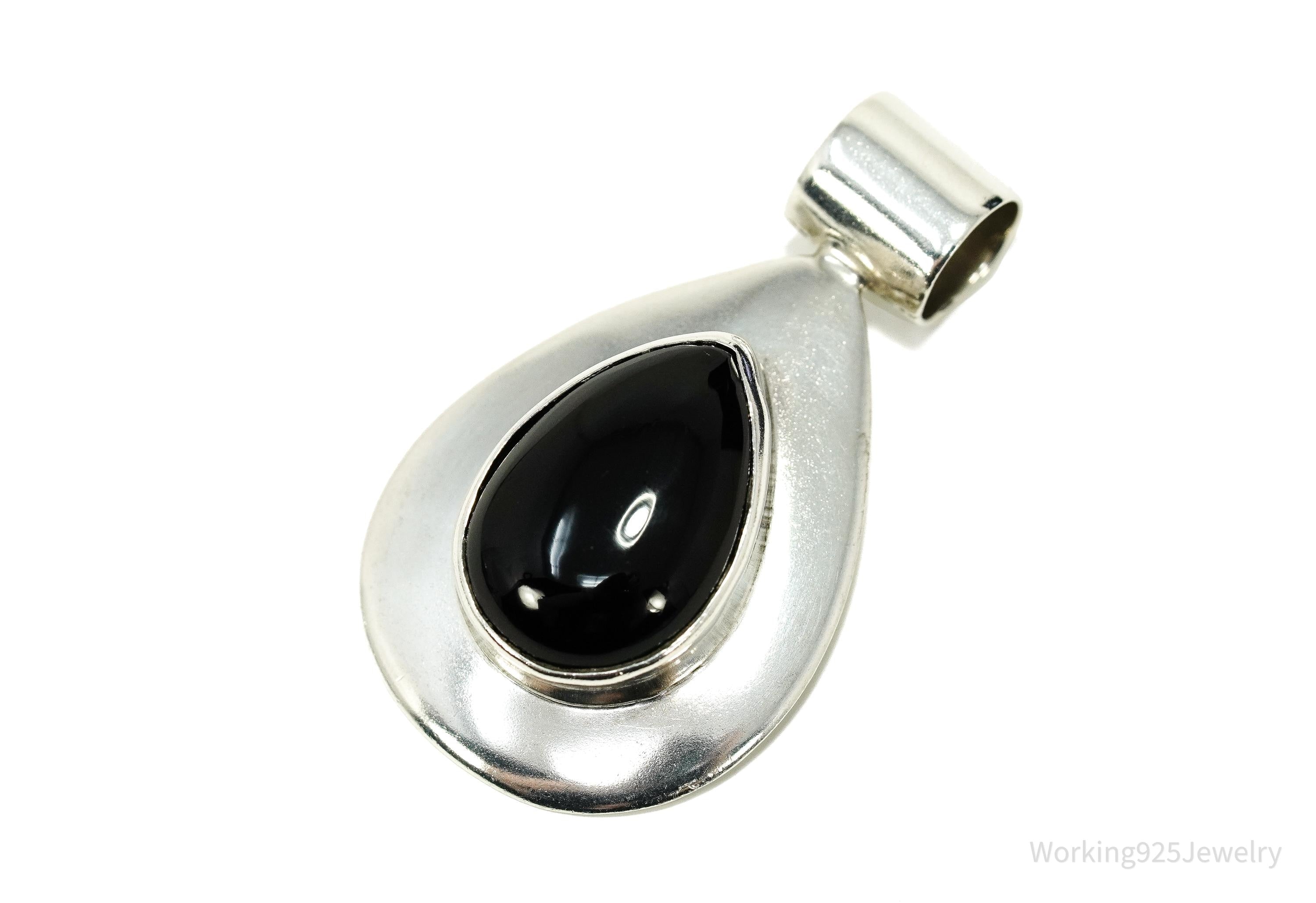 Vintage Large Mexico Modernist Black Onyx Sterling Silver Pendant