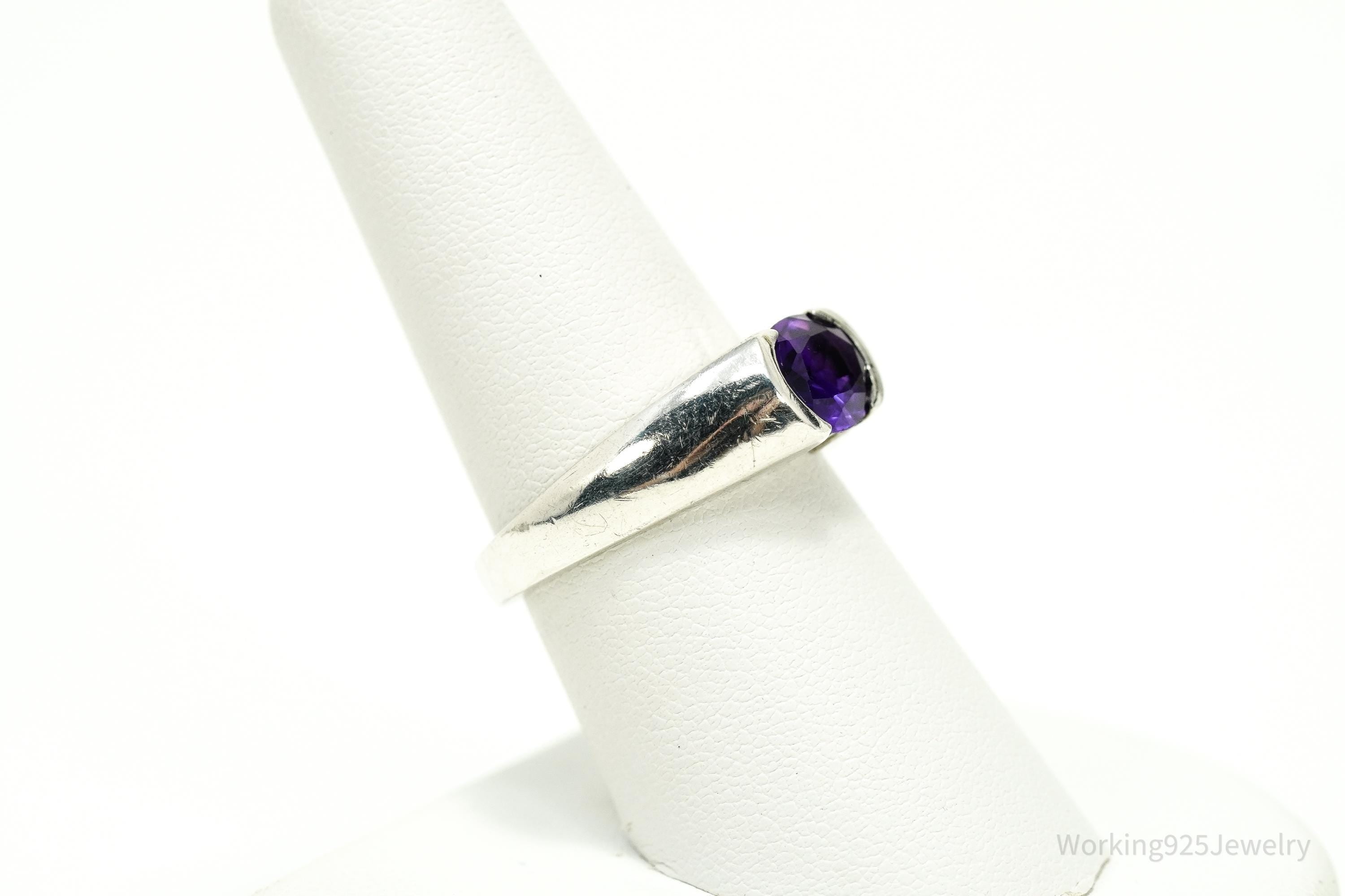 Vintage Purple Amethyst Sterling Silver Ring - Size 7.75