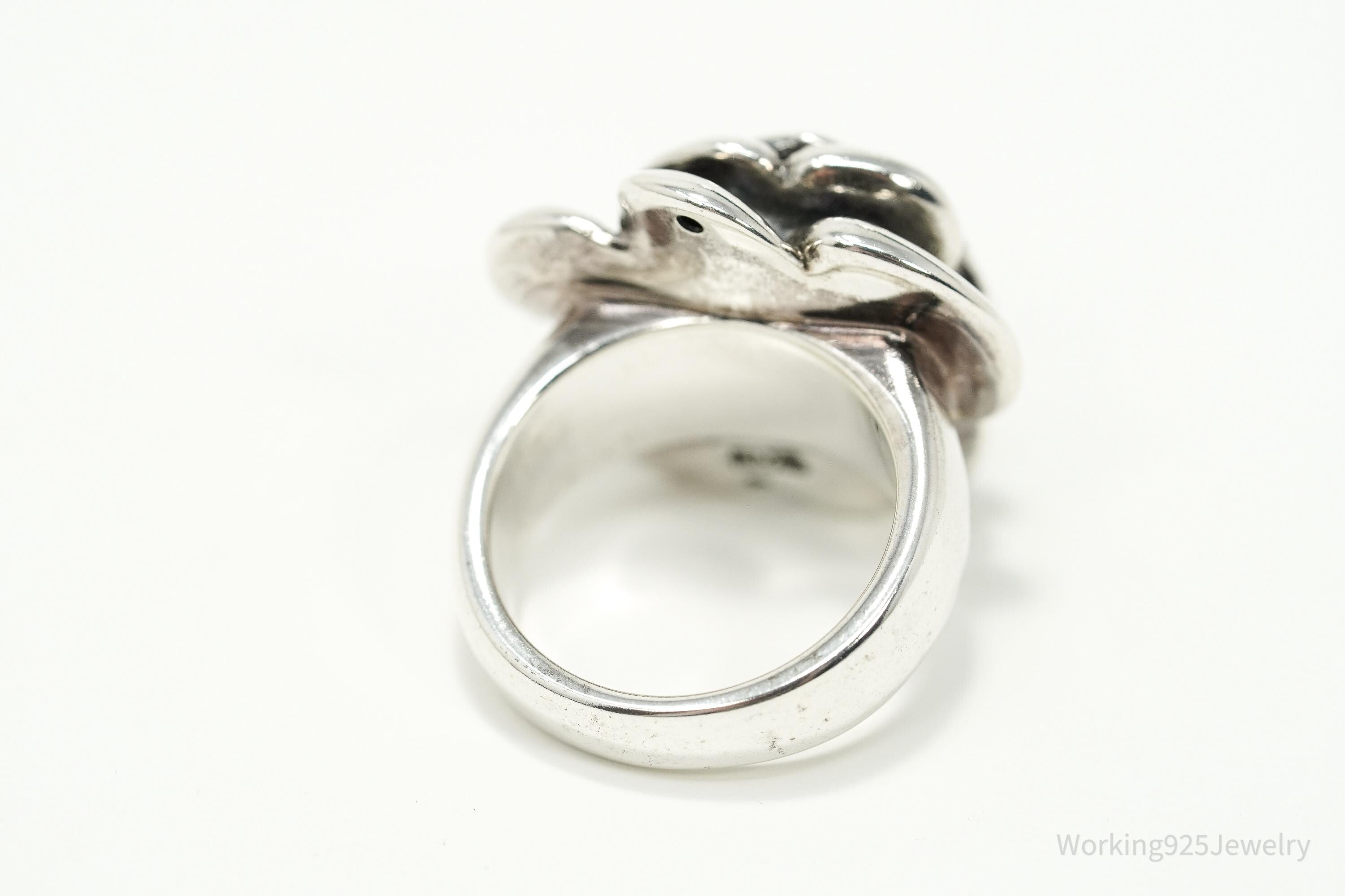 Vintage Puffy Rose Sterling Silver Hollow Ring - Size 6