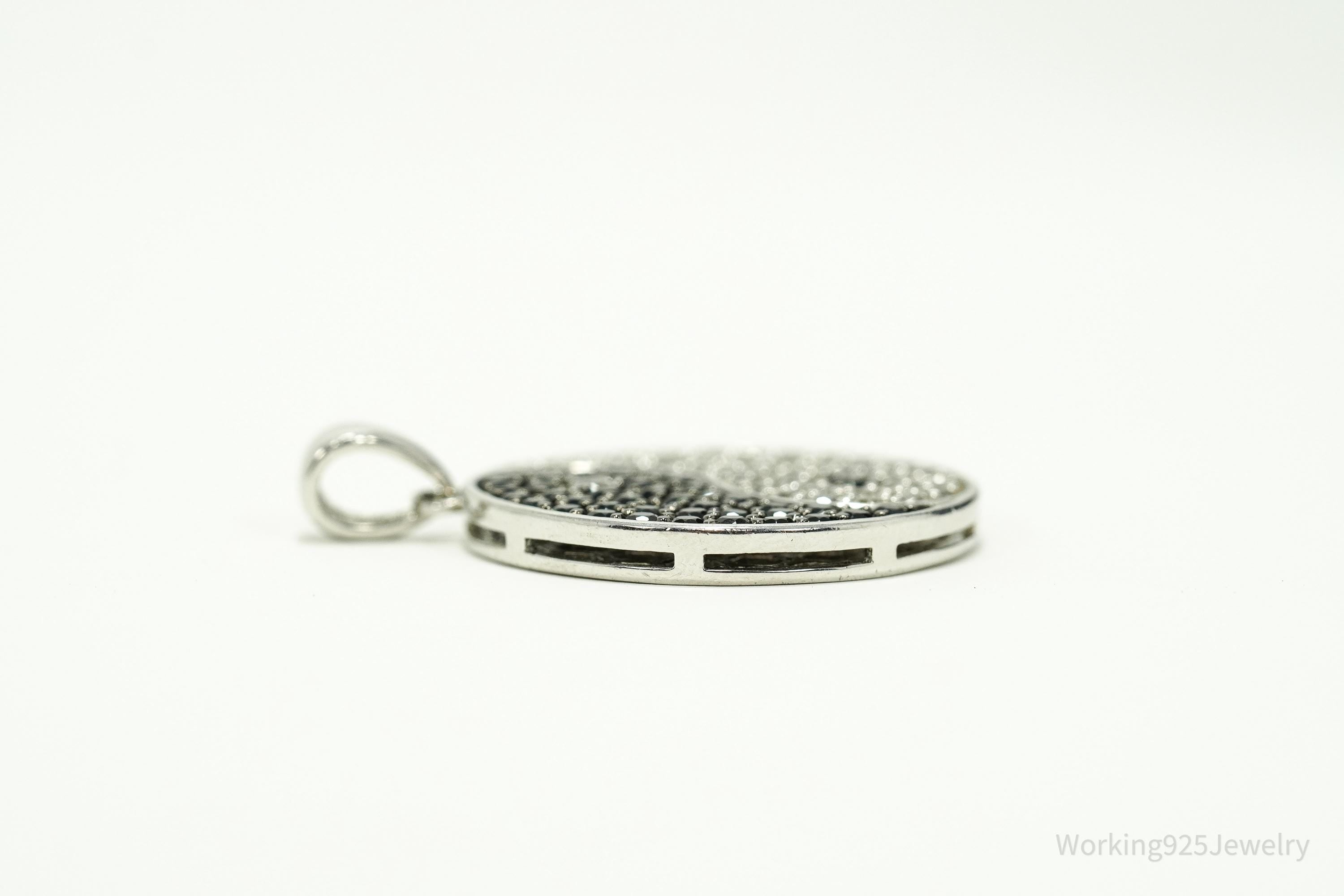 Vintage Black Spinel & White Topaz Yin Yang Sterling Silver Pendant