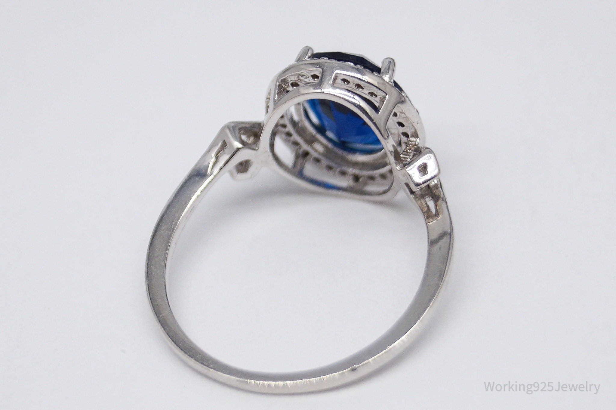 Vintage Lab Sapphire Cubic Zirconia Sterling Silver Ring - Size 7