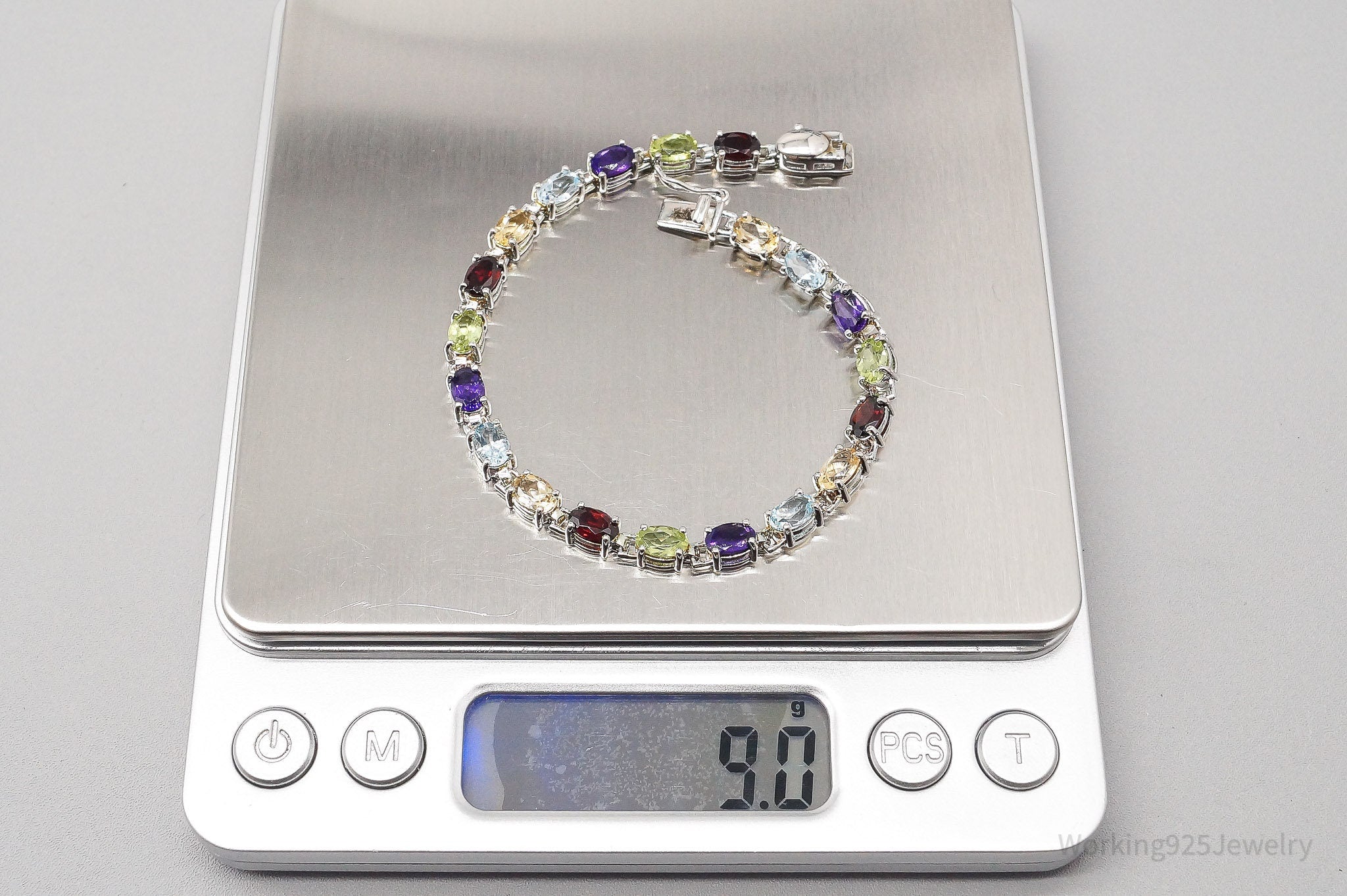 Vintage Designer Ross Simons Multi Gemstone Sterling Silver Bracelet