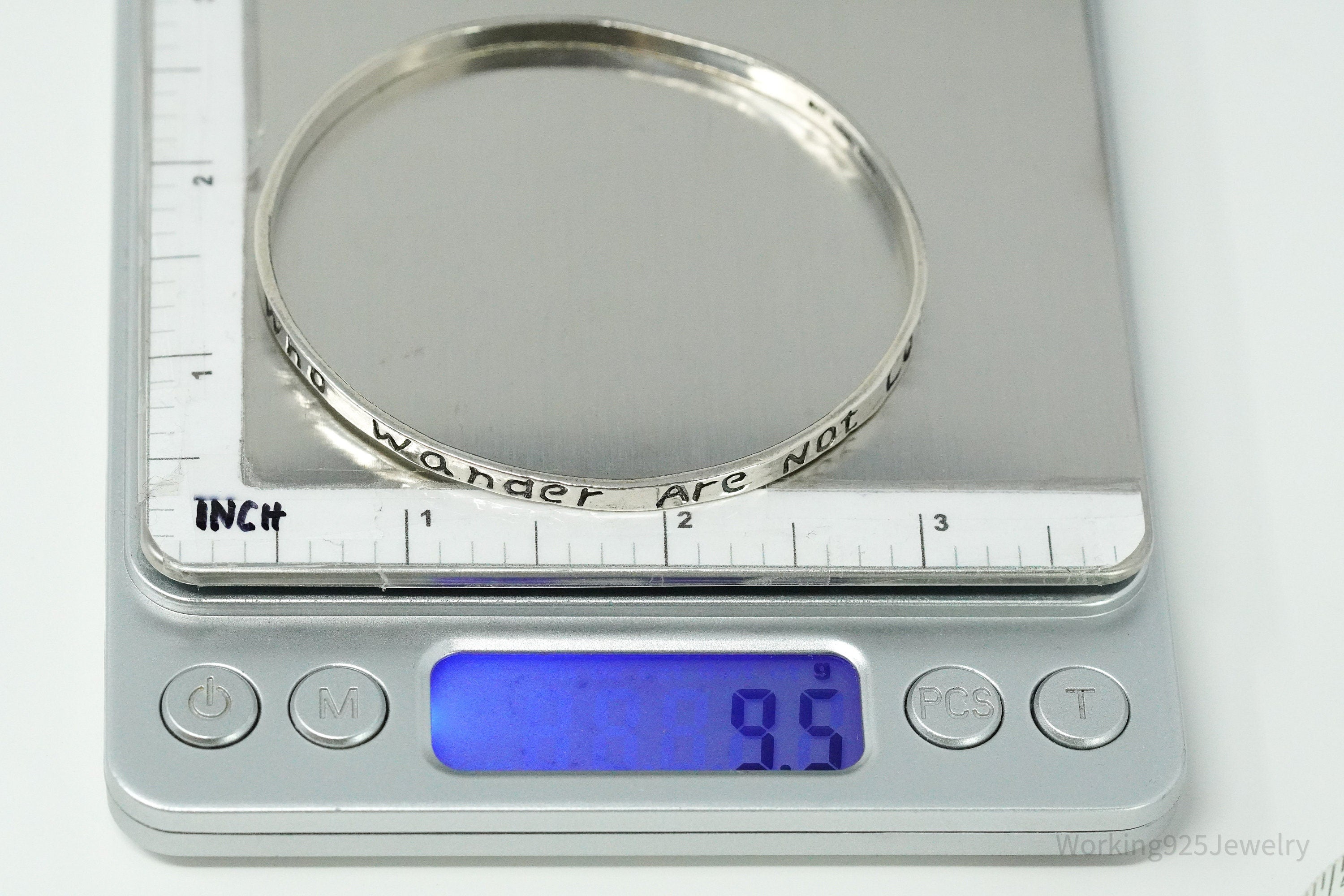Vintage Didae "All Who Wander Are Not Lost" Sterling Silver Bracelet 7 5/8"