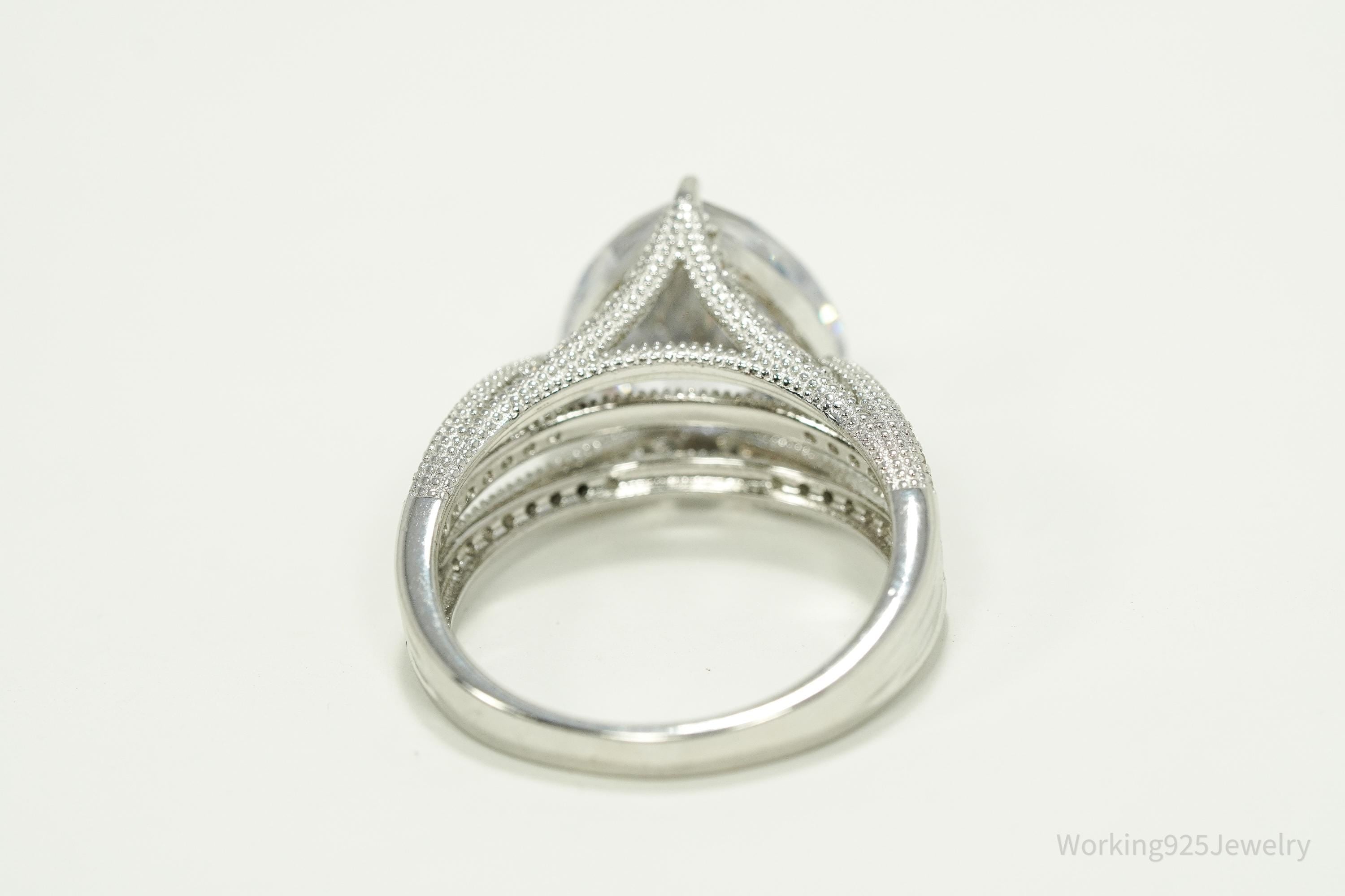 Vintage Large Cubic Zirconia Sterling Silver Ring Size 9