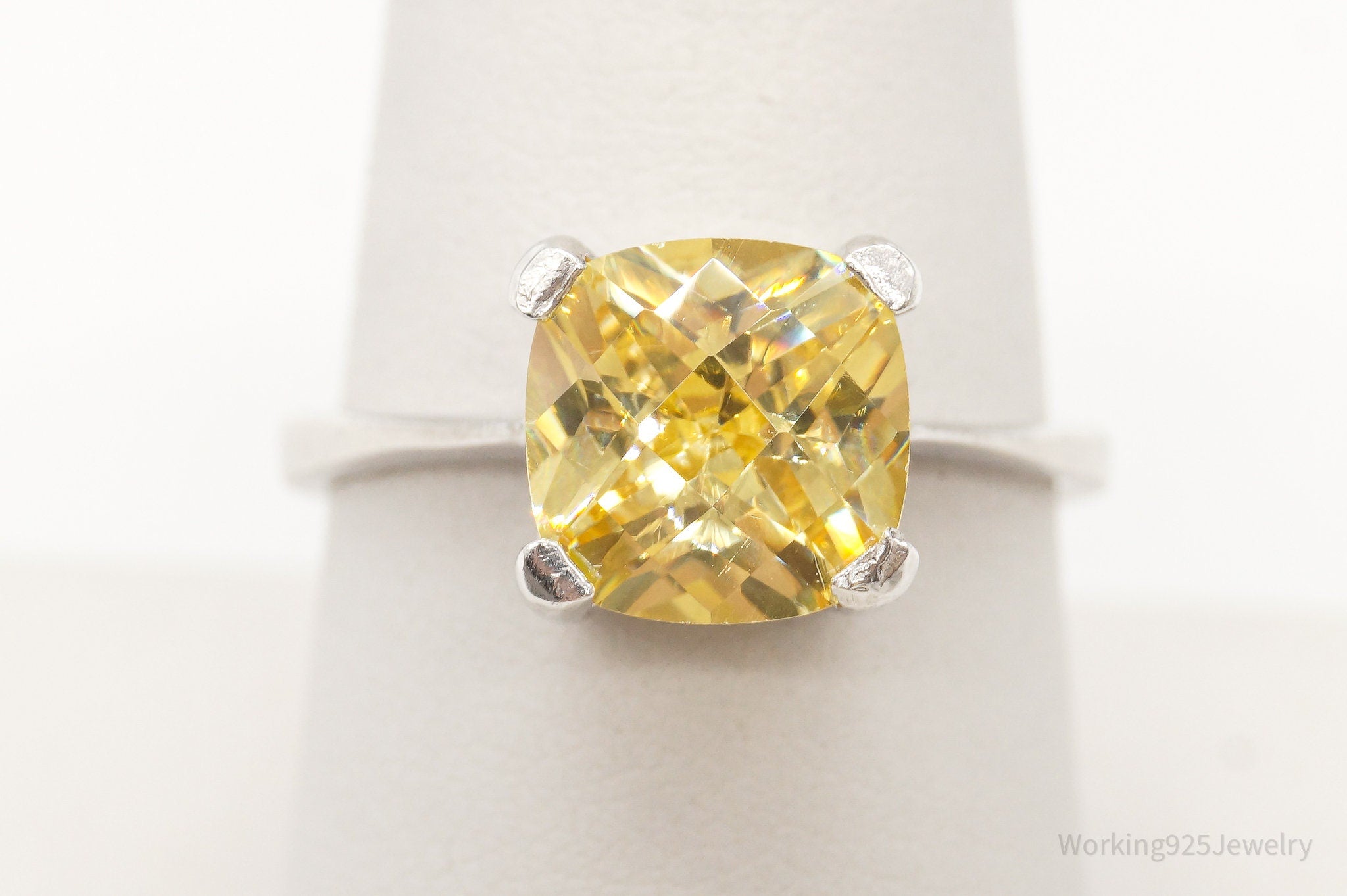 Vintage Yellow Cubic Zirconia Sterling Silver Ring- Size 8