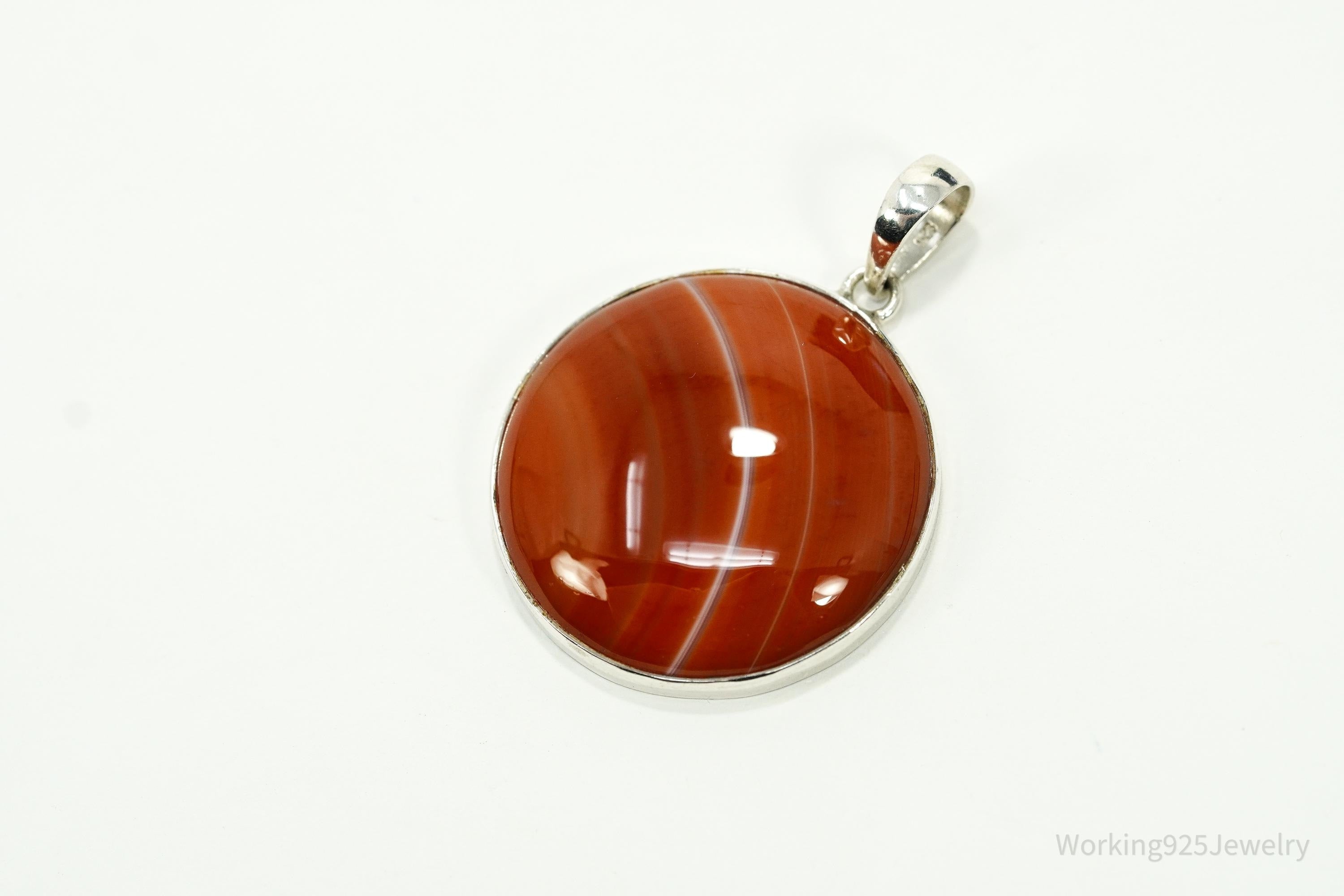 Large Vintage Red Agate Sterling Silver Pendant