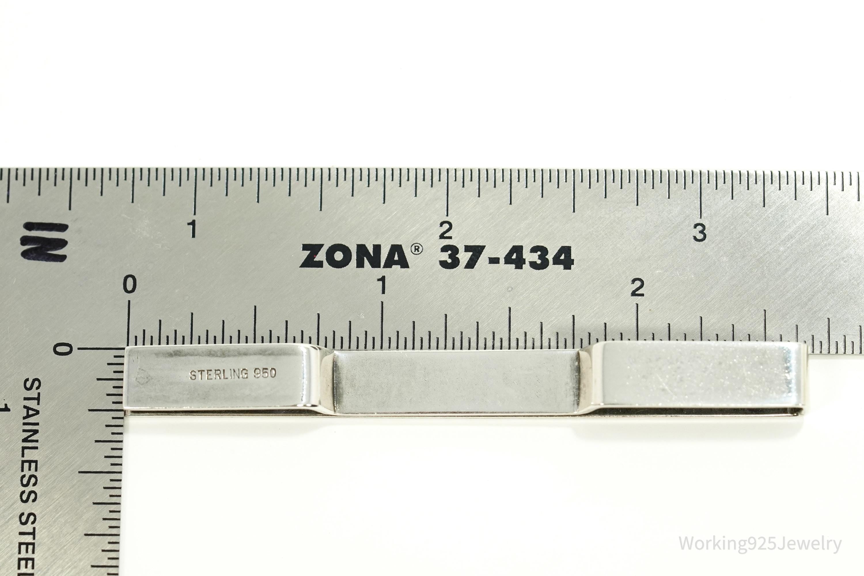 Vintage Floral Etched 950 Sterling Silver Money Tie Money Clip