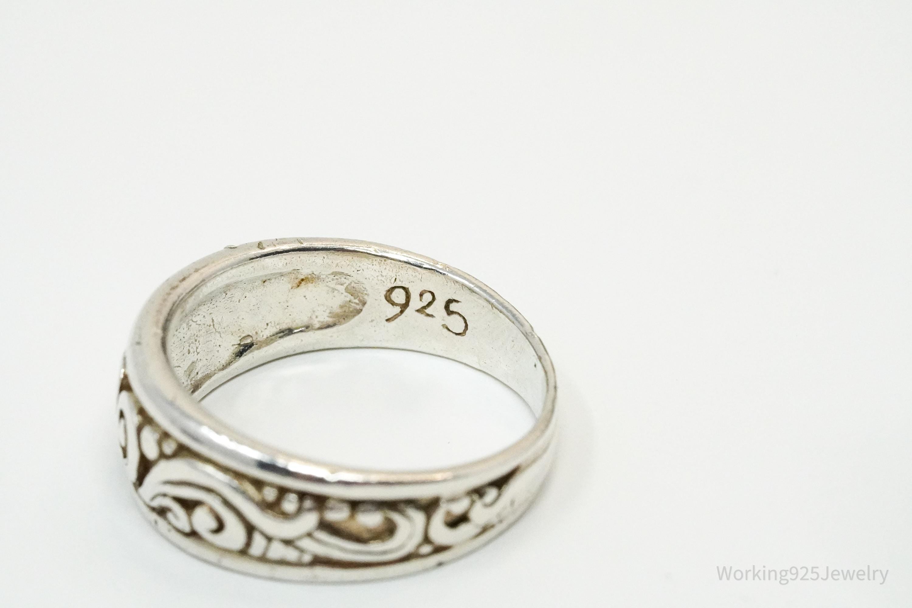Vintage Scroll Design Sterling Silver Band Ring - Size 9