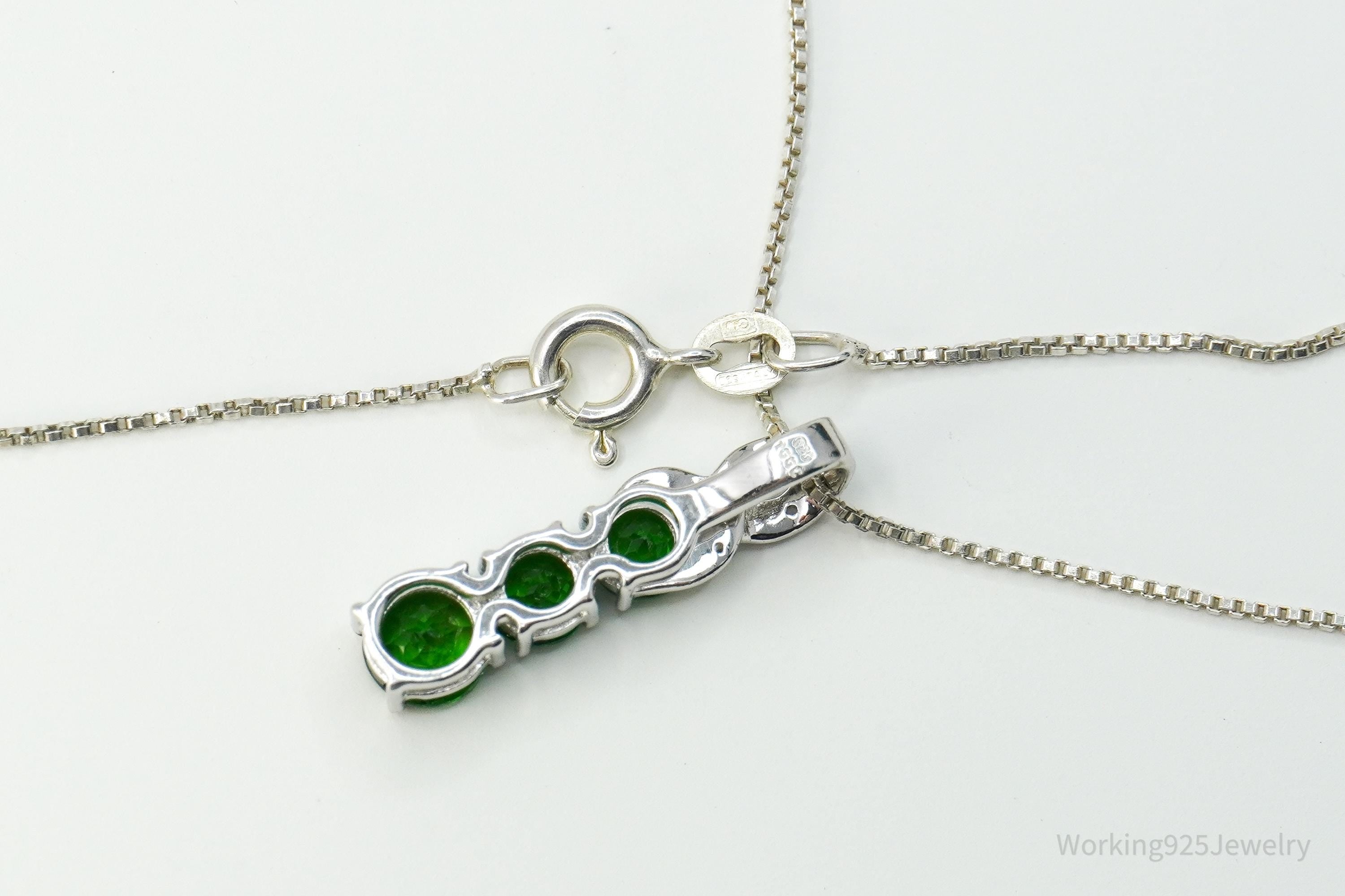 TGGC Green Chrome Diopside & White Topaz Sterling Silver Necklace 18"