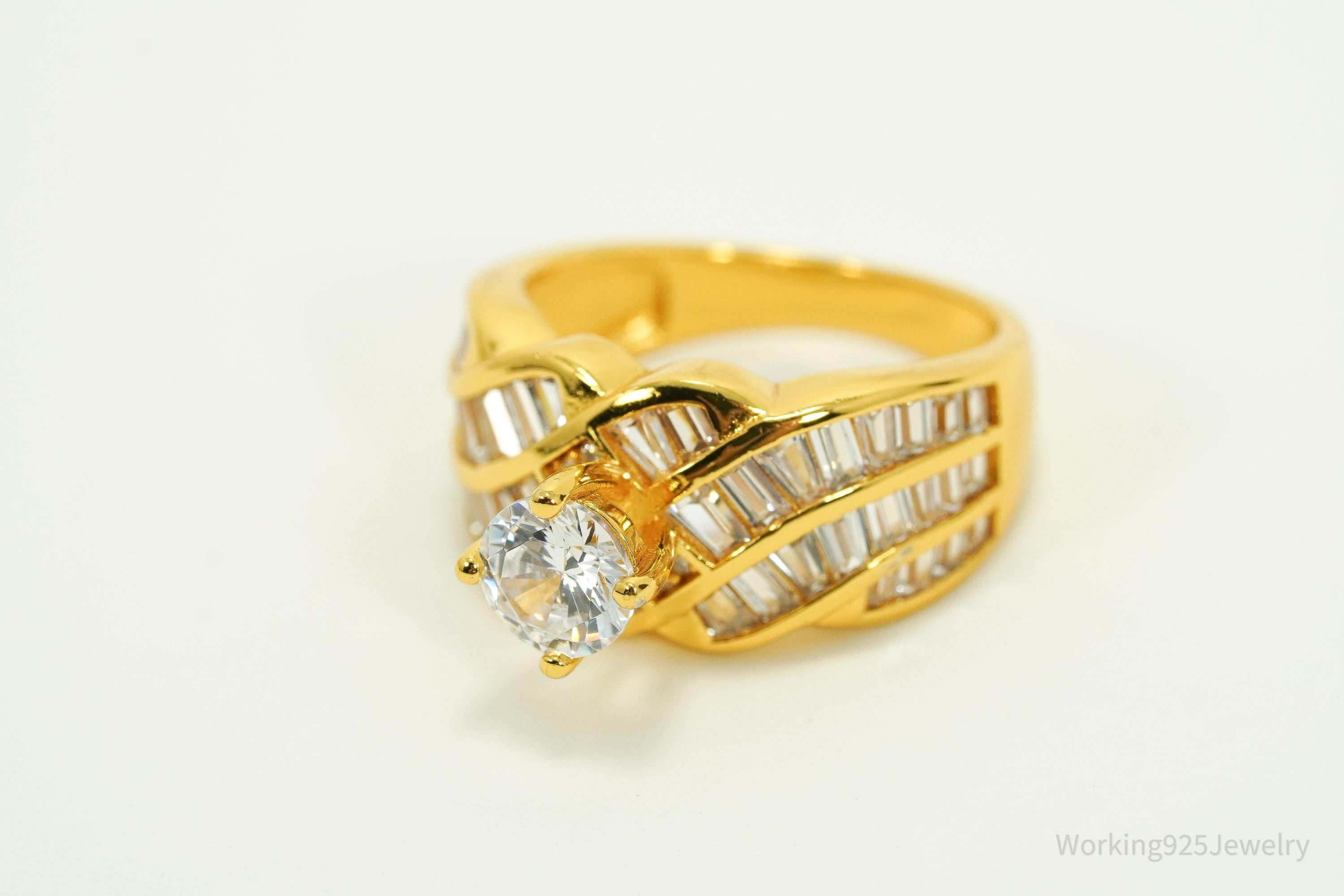 Vintage Cubic Zirconia Gold Vermeil Sterling Silver Ring - Size 6.25