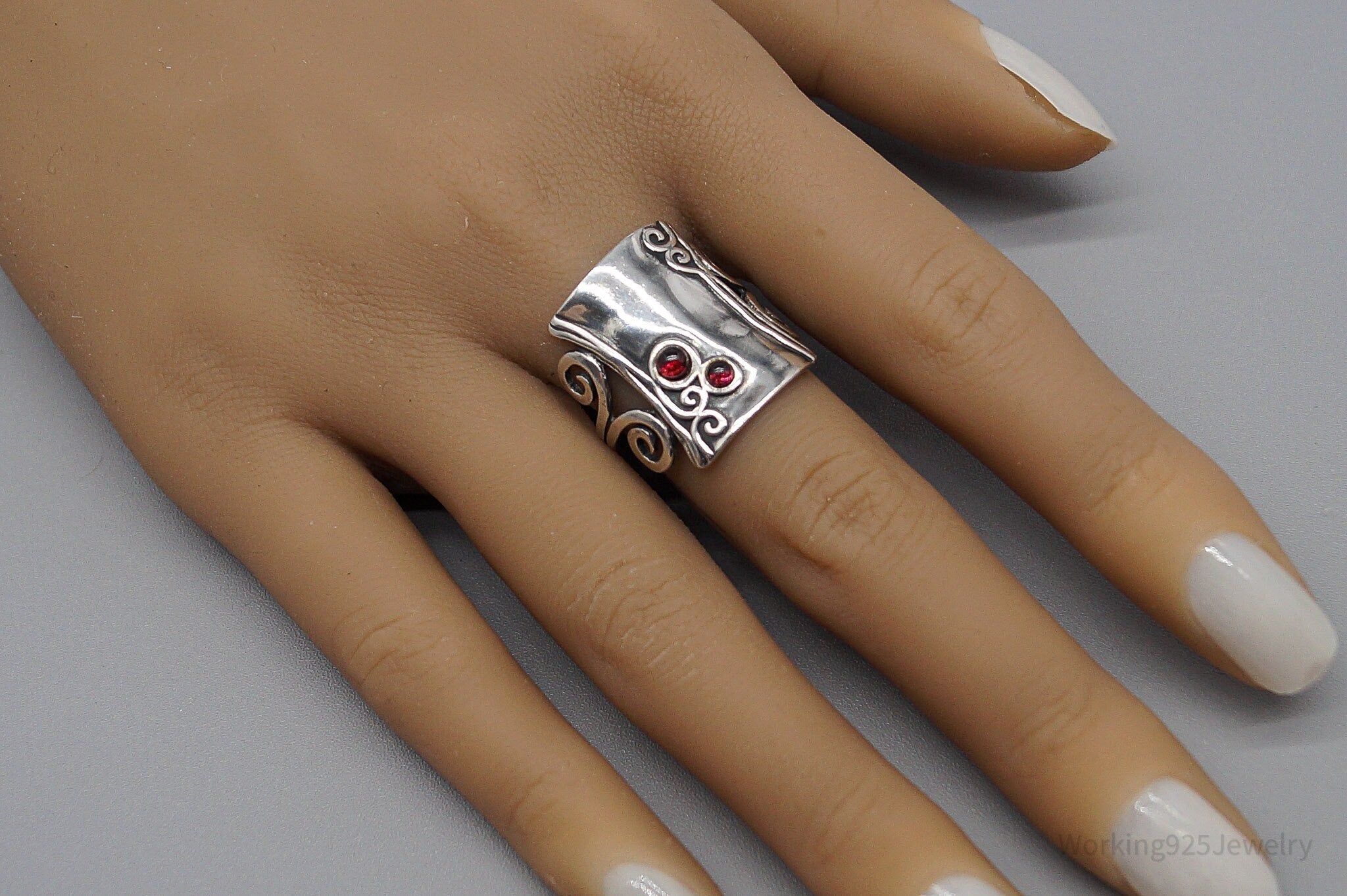 Vintage Israel Designer AS Rhodolite Garnet Sterling Silver Ring - Size 9.25