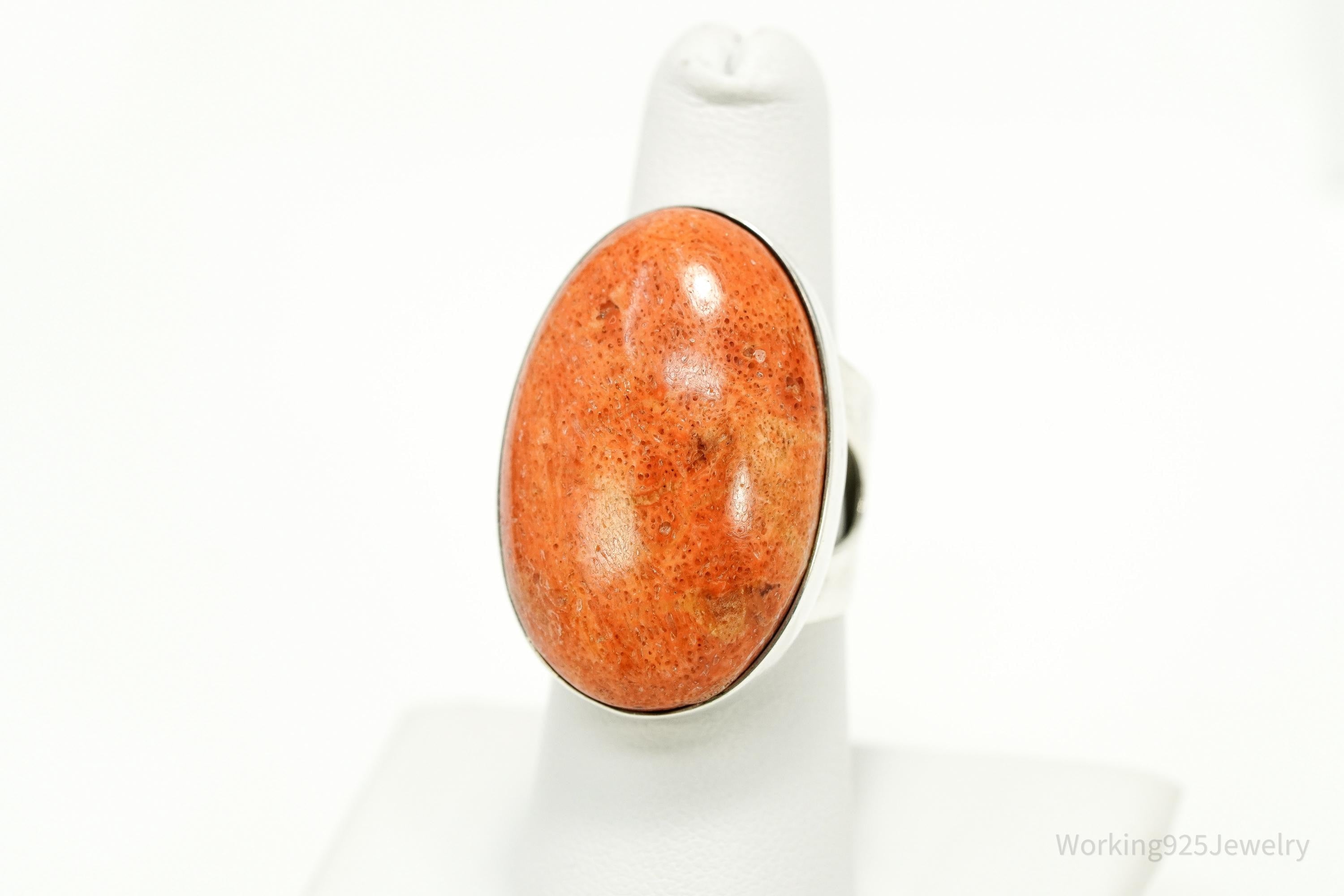 Vintage Desert Rose Trading Large Coral Sterling Silver Statement Ring - Size 7