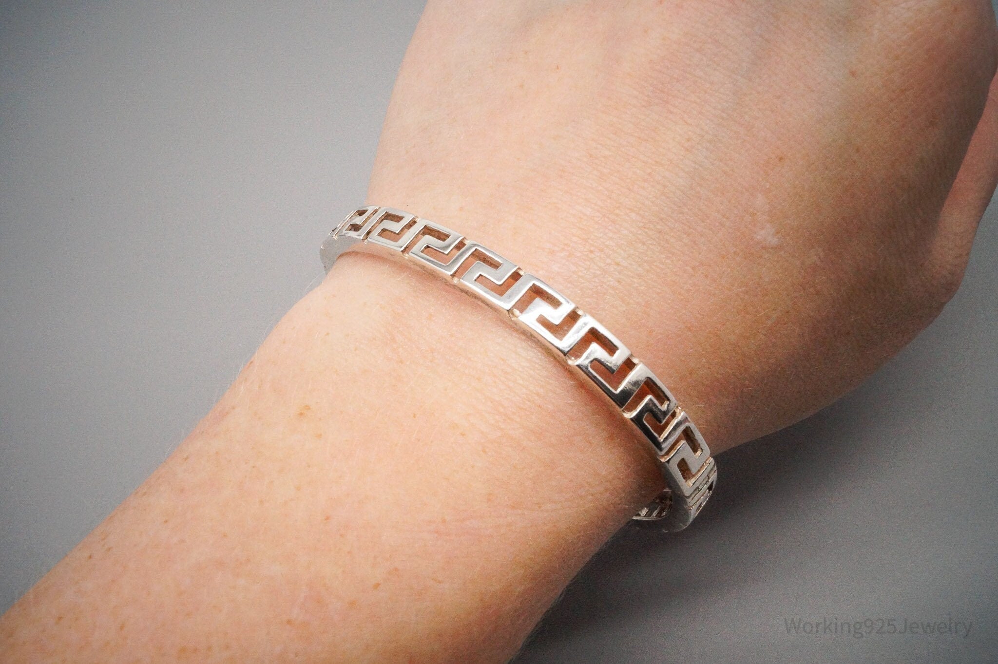 Vintage Greek Key Design Sterling Silver Bracelet