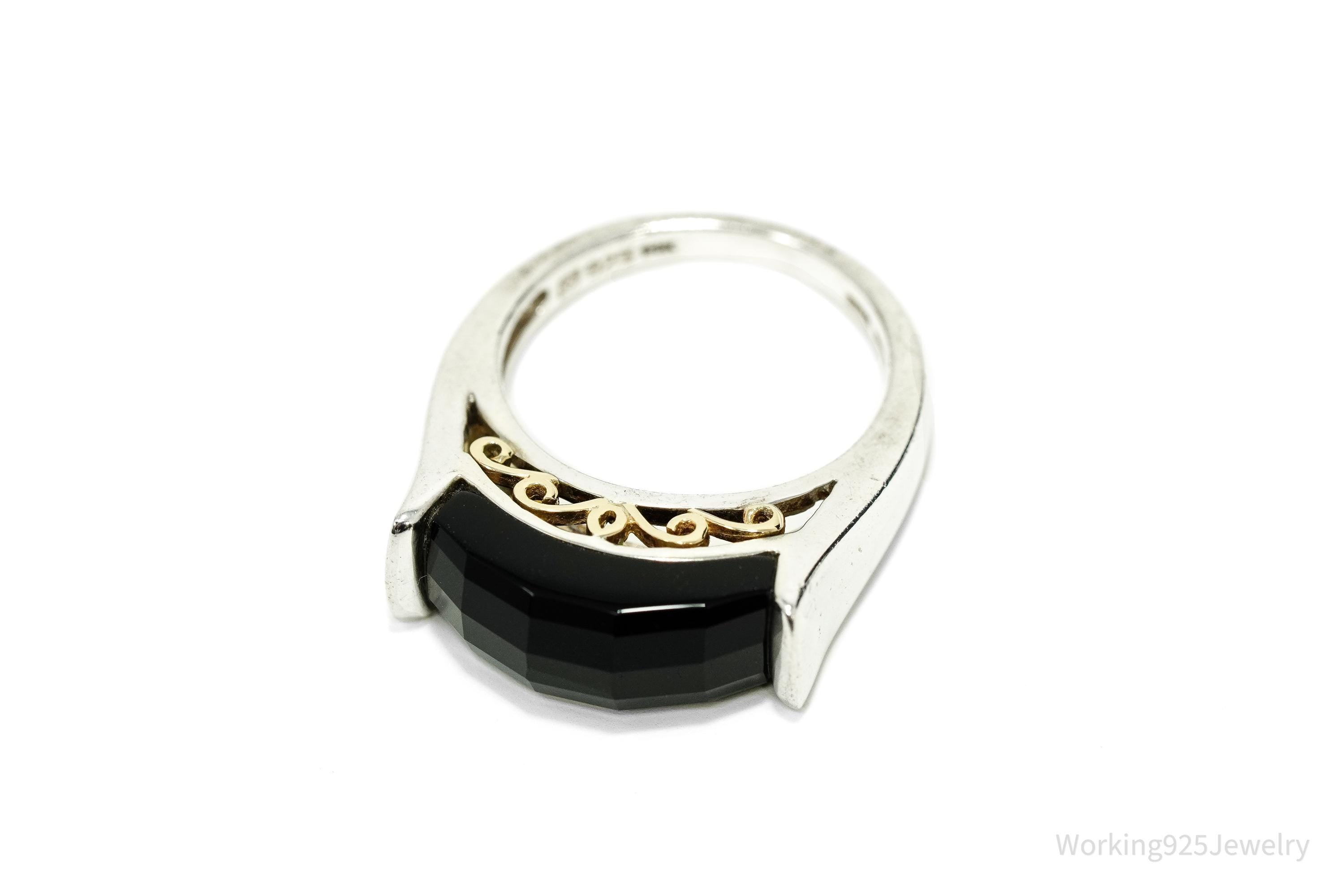 Vintage Black Onyx 14K Gold Sterling Silver Ring - Size 6