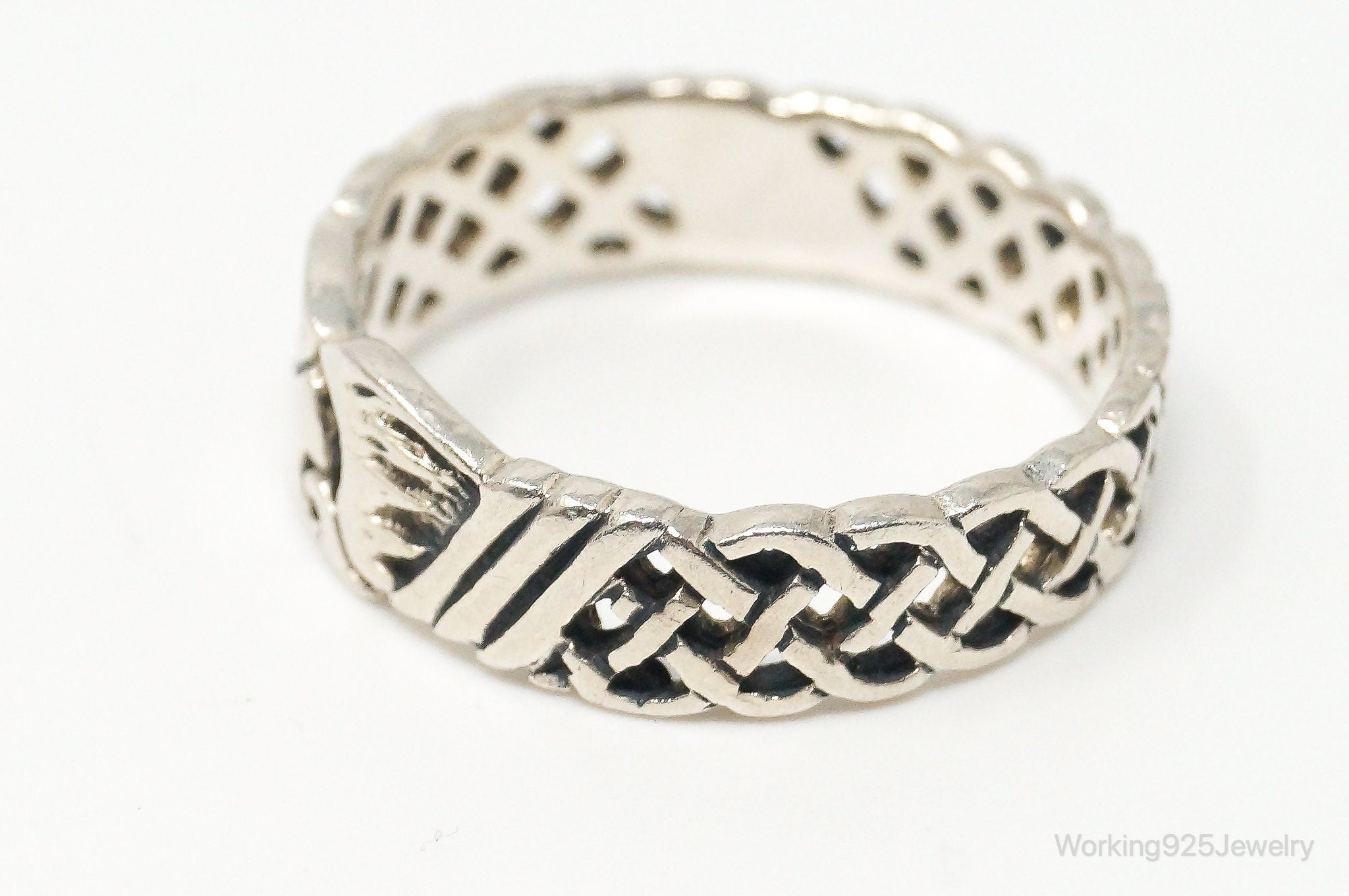 Vintage Celtic Knot Style Sterling Silver Band Ring - Size 13.5