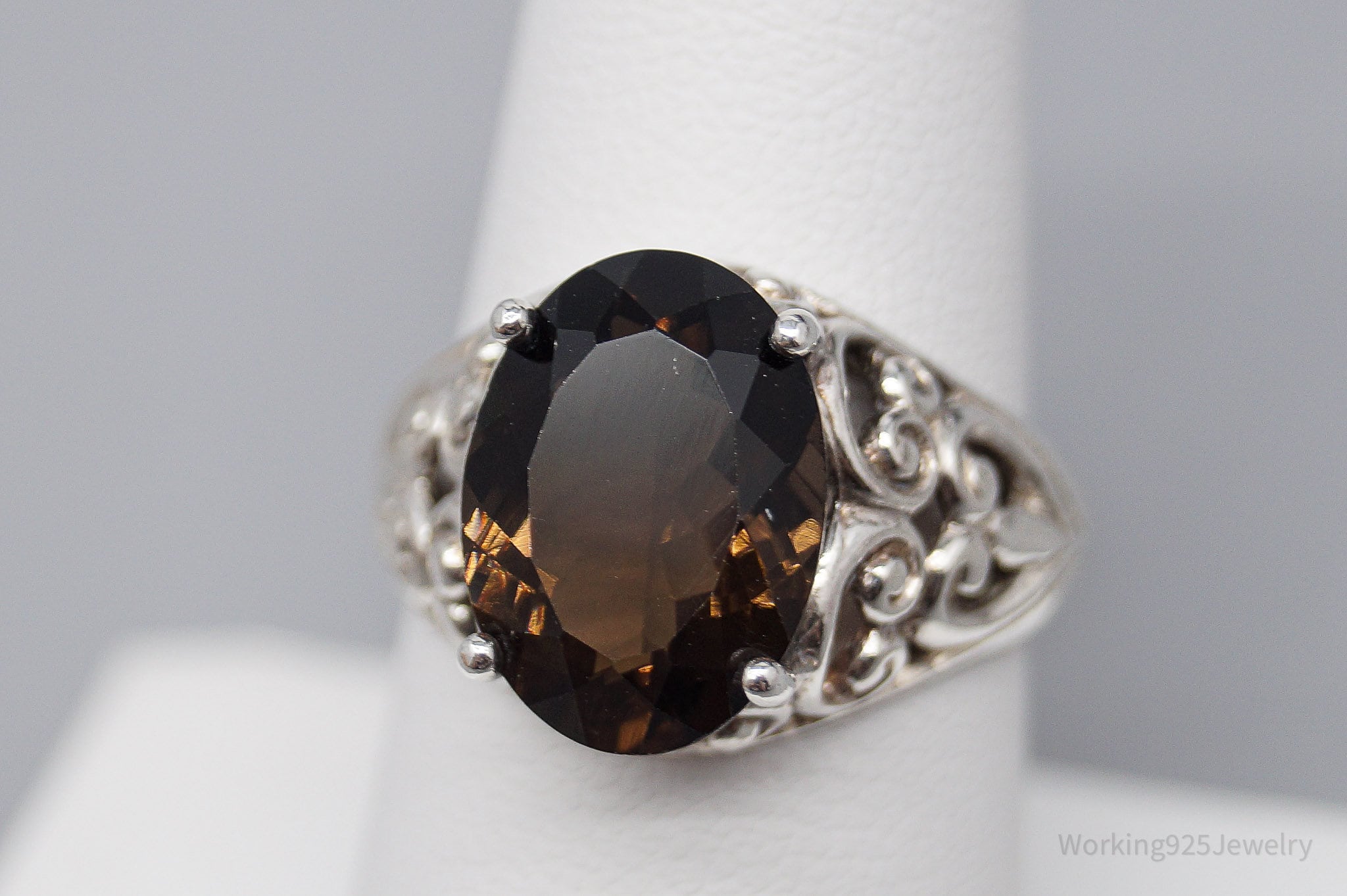 Vintage Large Smoky Topaz Sterling Silver Ring - Size 7.75