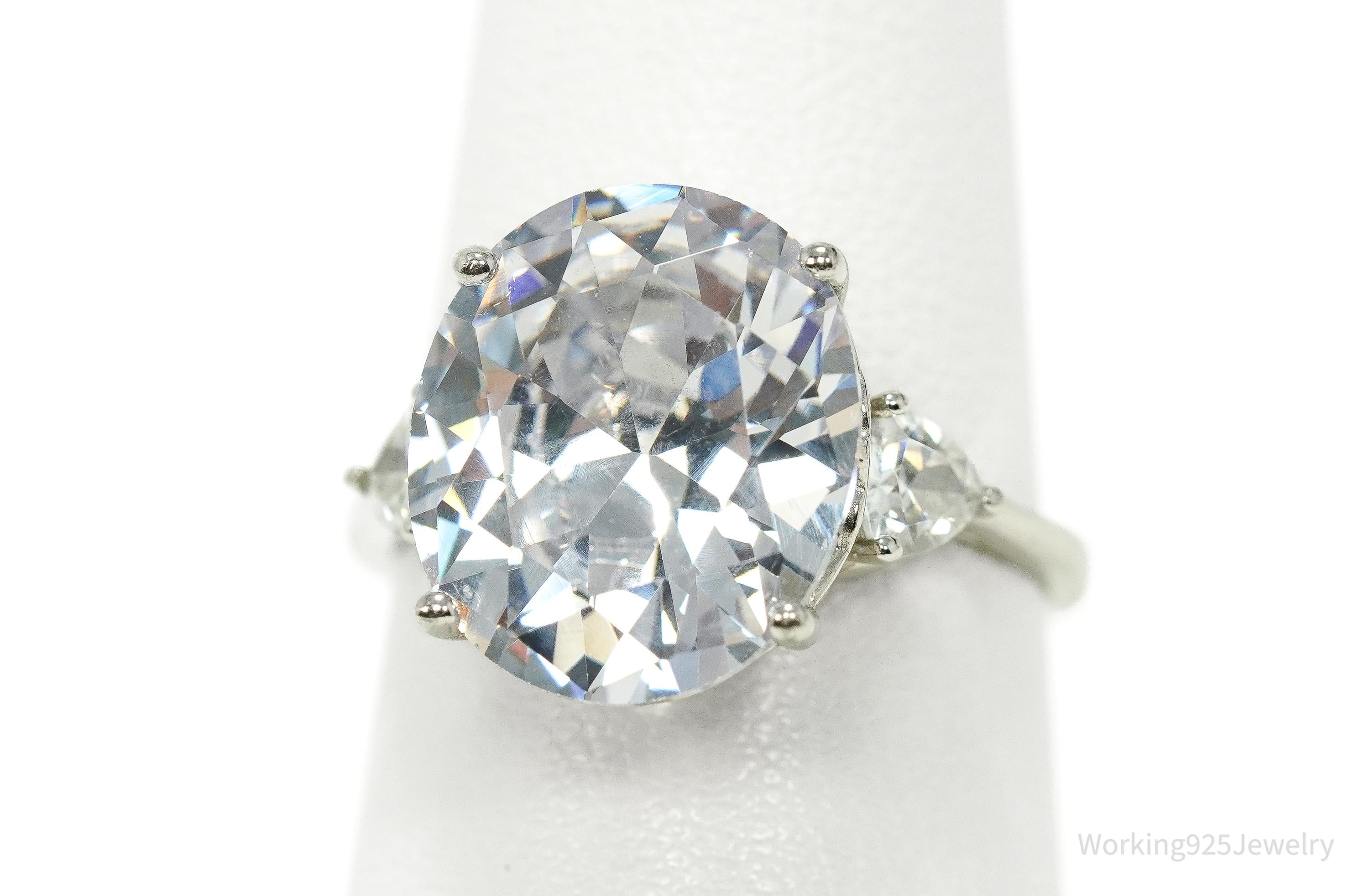 Vintage DBJ Large Cubic Zirconia Sterling Silver Ring - Size 7.25