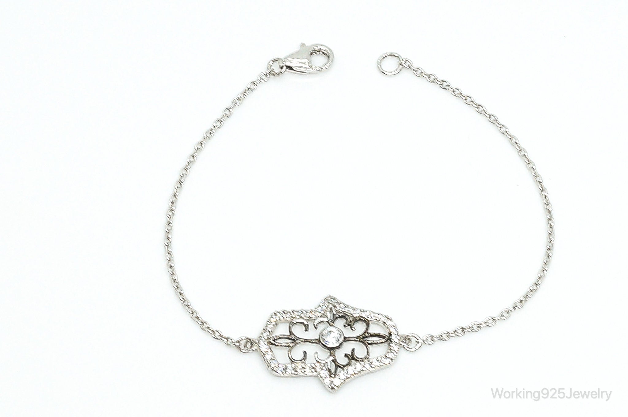 Hand Of Fatima Cubic Zirconia Sterling Silver Bracelet