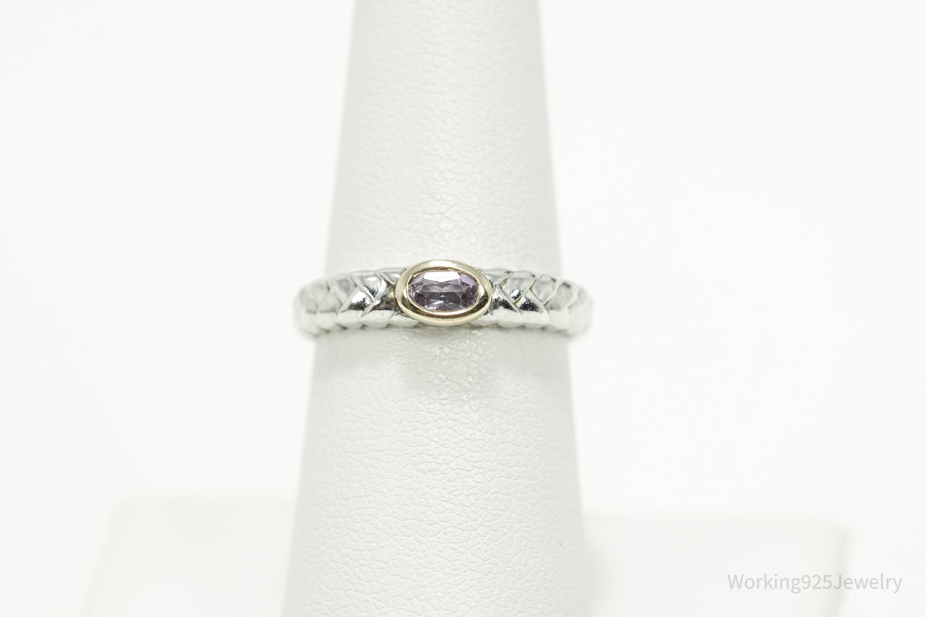 Vintage Alwand Vahan Amethyst 14K Gold & Sterling Silver Ring - Size 7